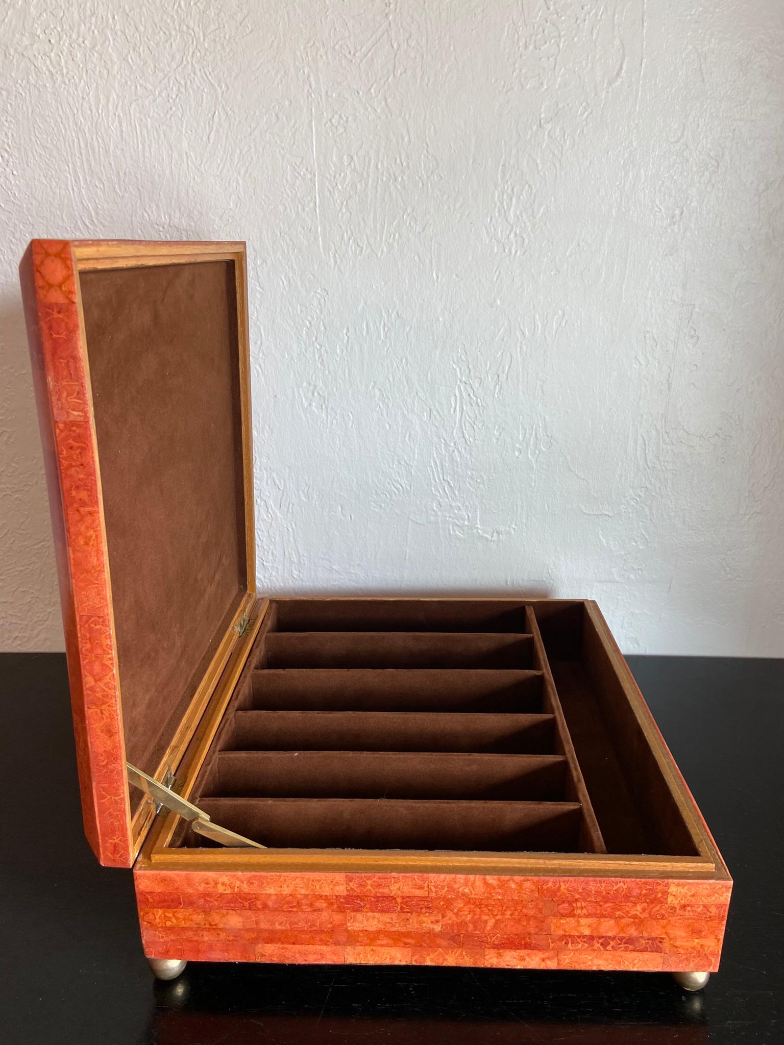 Karl Springer Hinged Parchment and Brass Velvet Lined Box For Sale 2