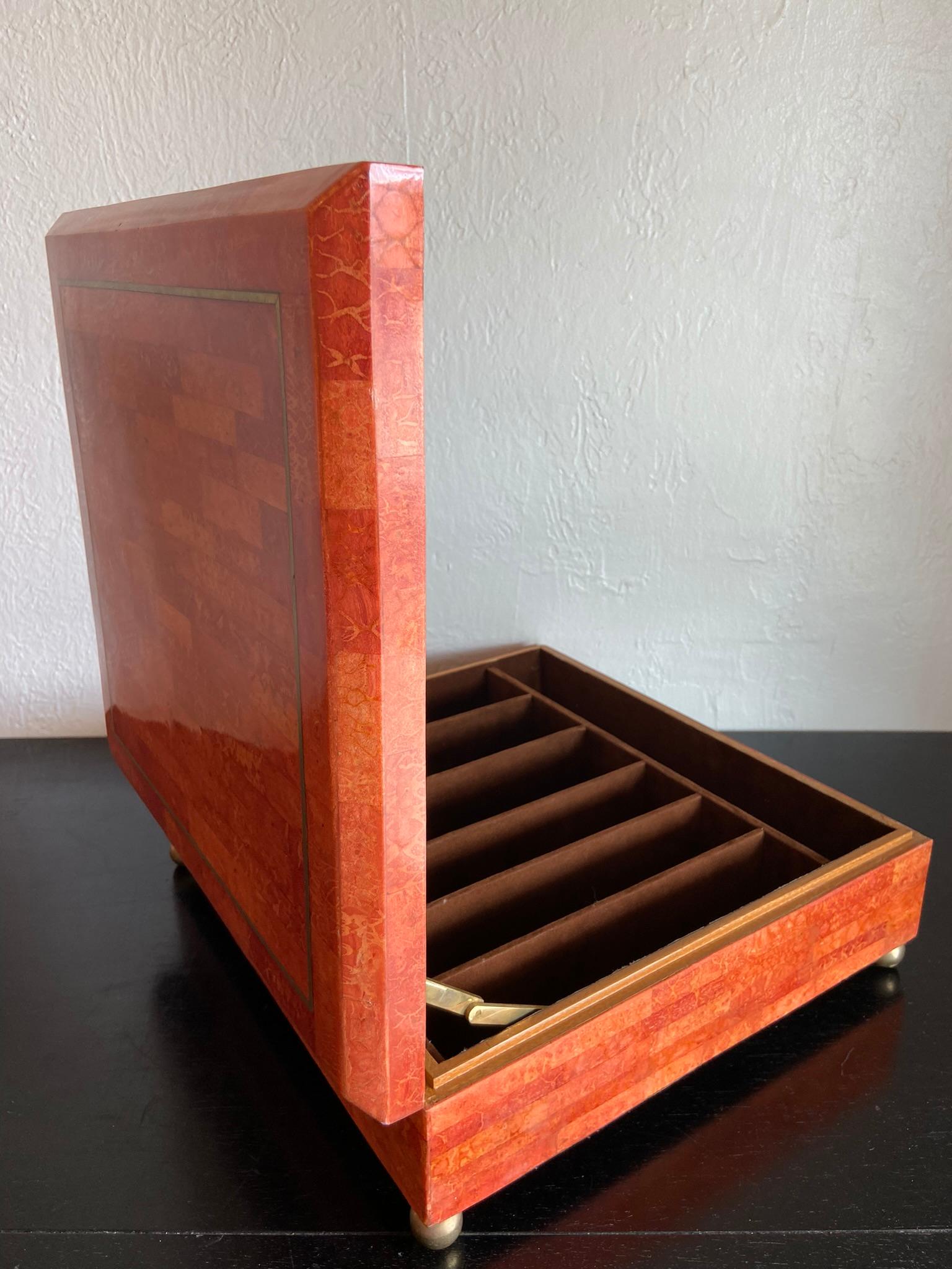 Karl Springer Hinged Parchment and Brass Velvet Lined Box For Sale 3