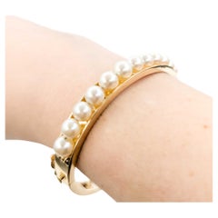 Hinged Pearl Bangle Bracelet in Yellow Gold