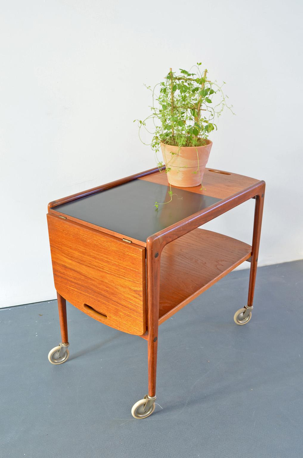 Danish Hinged Side Table / Tea Trolley, 1960s Yngve Ekström for Källemo Teak Bar Cart