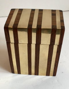 Hinged Wooden Box with Inlaid Brass Strips