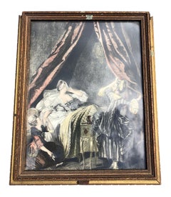 Hinged Wooden Box with Period Engraving on Top and Mirror & Compartments Inside