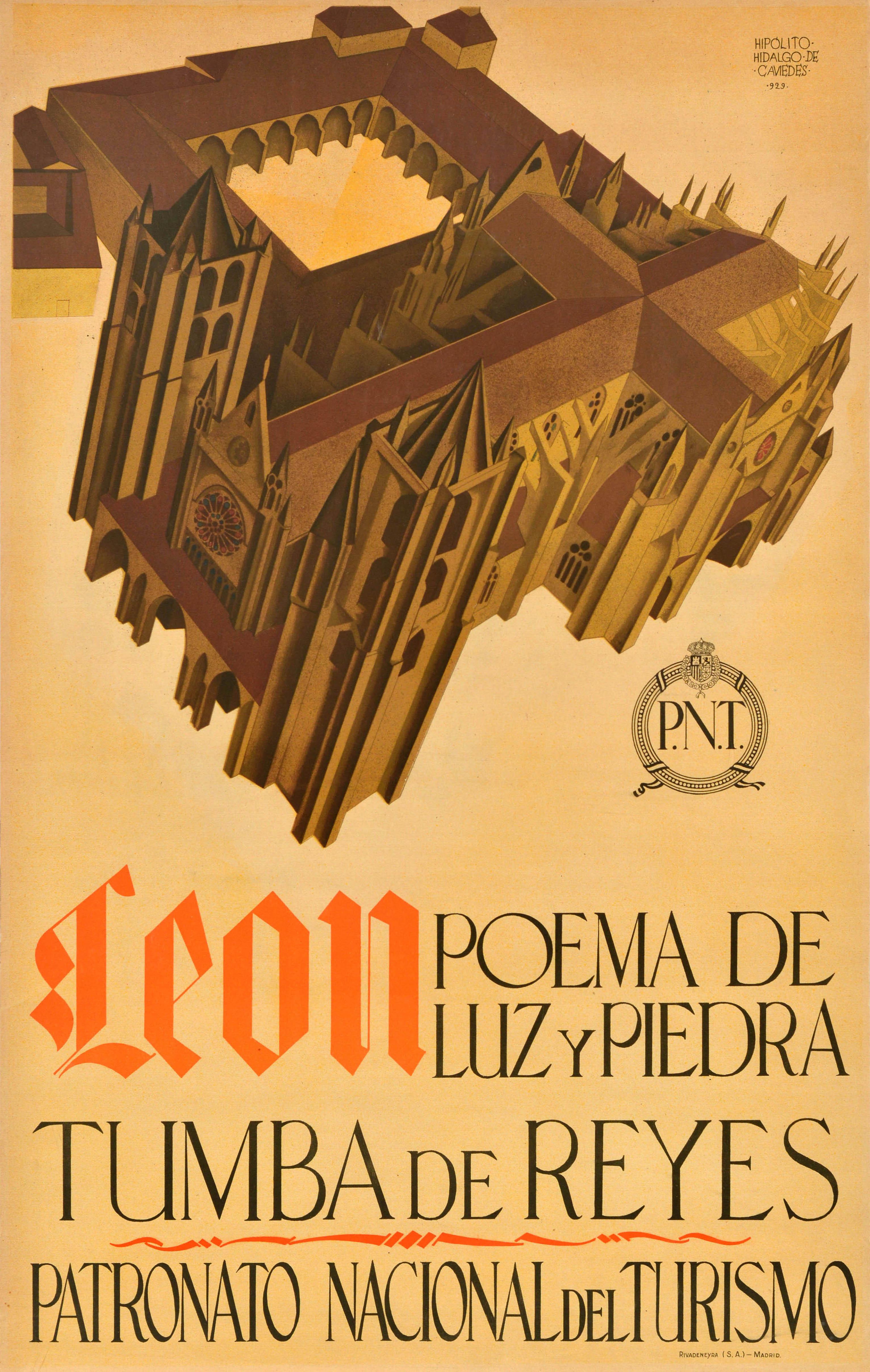 Print Hipólito Hidalgo de Caviedes - Affiche de voyage vintage d'origine Leon Poem Of Light And Stone Tomb Of Kings, Espagne