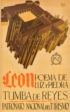 Affiche de voyage vintage d'origine Leon Poem Of Light And Stone Tomb Of Kings, Espagne