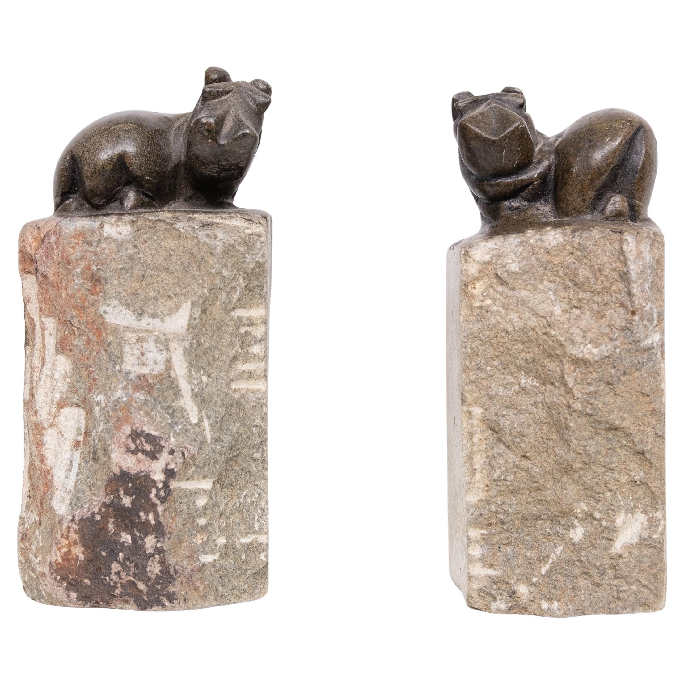Hippo Bookends Granite Hand carved 1980s Finland