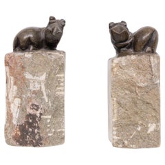 Hippo Bookends Granite Hand carved 1980s Finland