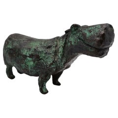 Hippo Figurine, Bronze, Signed EM