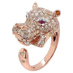 Hippo Rot Pink Rubin & Diamant Pave 18K Rose Gold Tier Ring