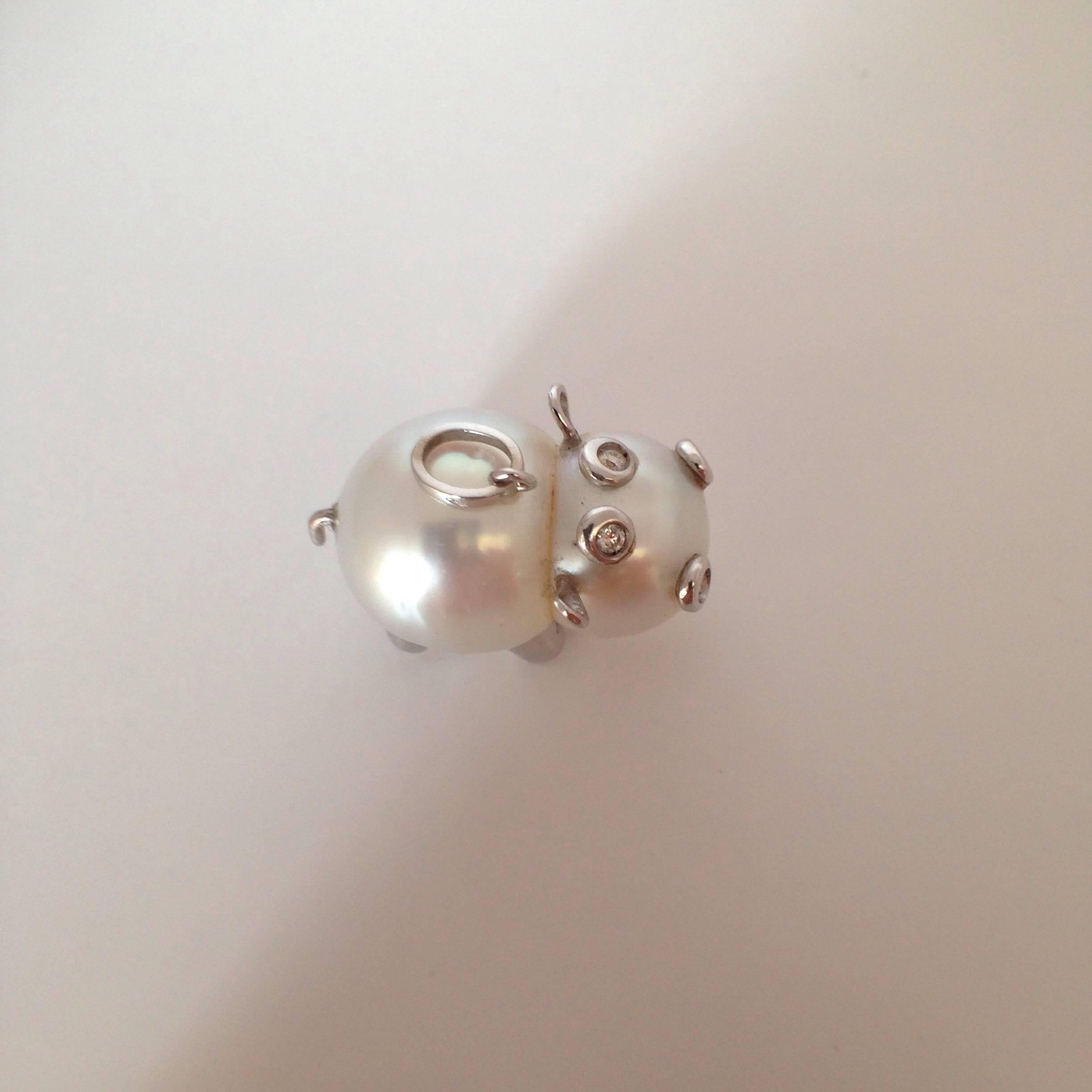 Contemporary Petronilla Hippo White Diamond Australian Pearl 18K Gold Pendant/Necklace Italy