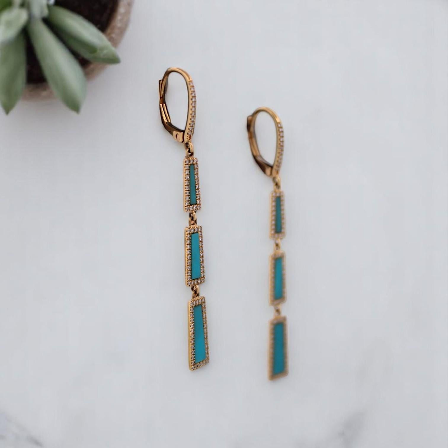 Artisan Hippolyta  14k Yellow Gold Leverback Earrings – .78 ct Turquoise For Sale