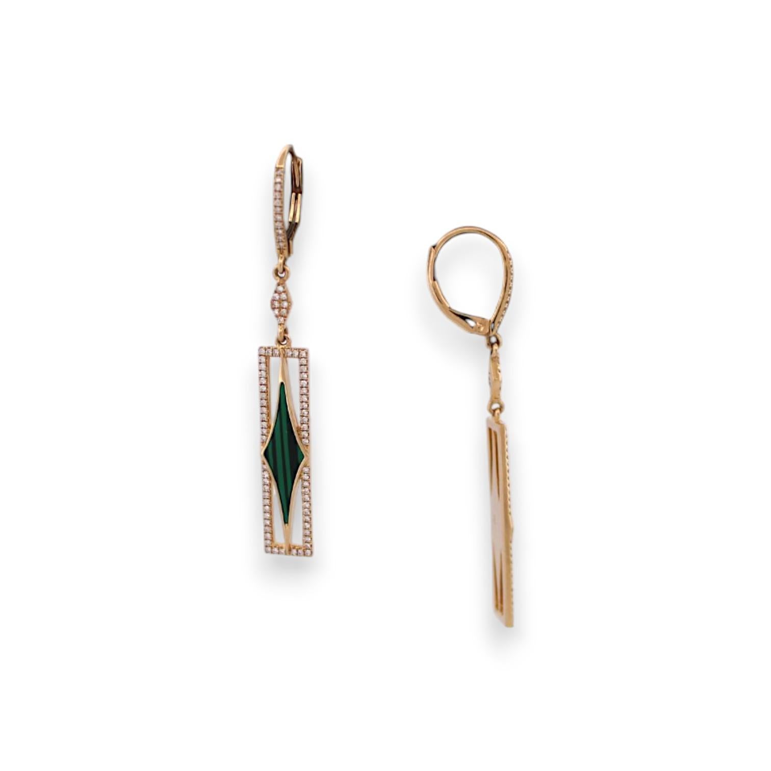 Earthy elegance meets timeless luxury in the Gwyneira Earrings by Mountain Song Jeweler. Crafted in warm 14k yellow gold, these elegant leverback earrings feature richly banded .70 carat malachite, a gemstone cherished for its grounding energy and