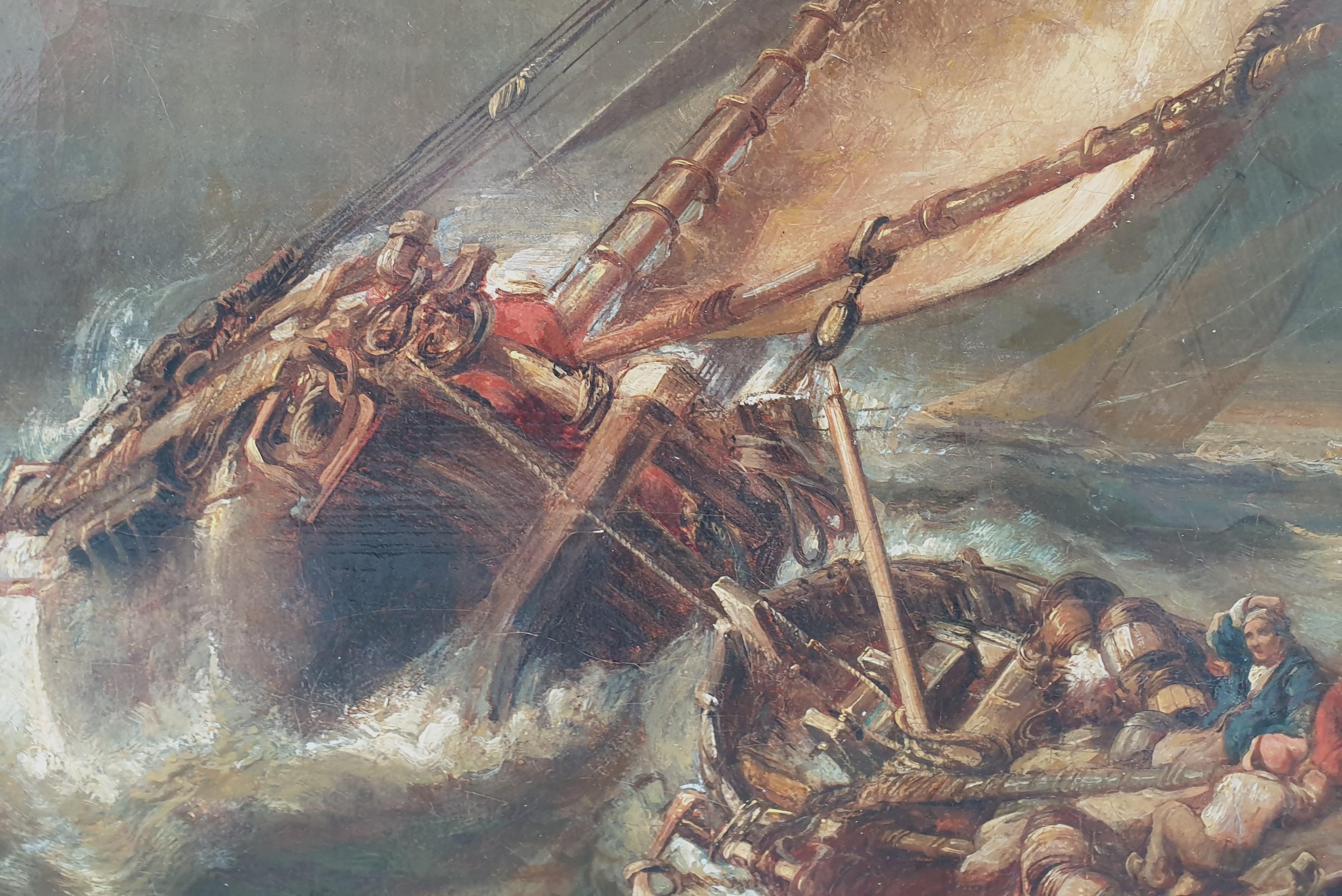 ADAM Marine tempest rescue boats romantique peinture française ISABEY 19ème  - Gris Landscape Painting par Hippolyte ADAM