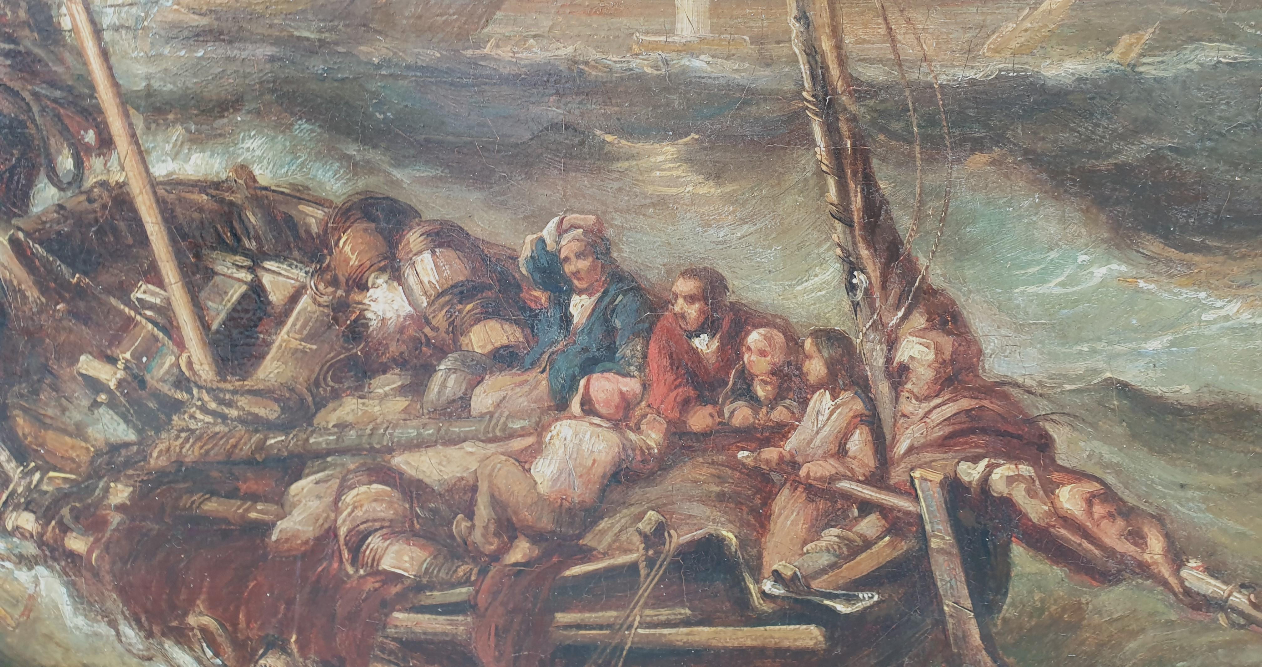 ADAM Marine tempest rescue boats romantique peinture française ISABEY 19ème  en vente 2