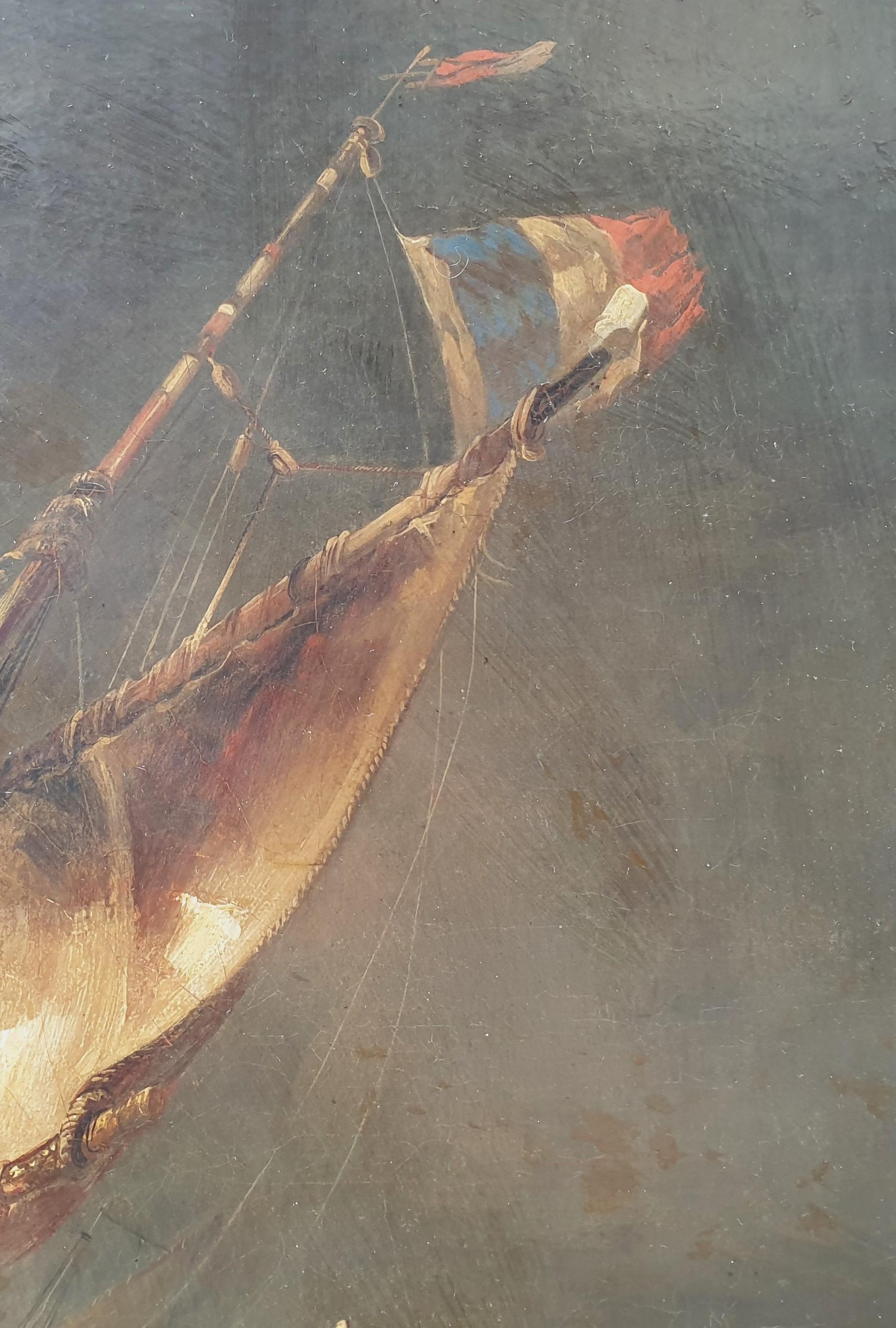 ADAM Marine tempest rescue boats romantique peinture française ISABEY 19ème  en vente 3