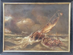 Antique ADAM Marine tempest rescue boats romantic french painting ISABEY 19th 