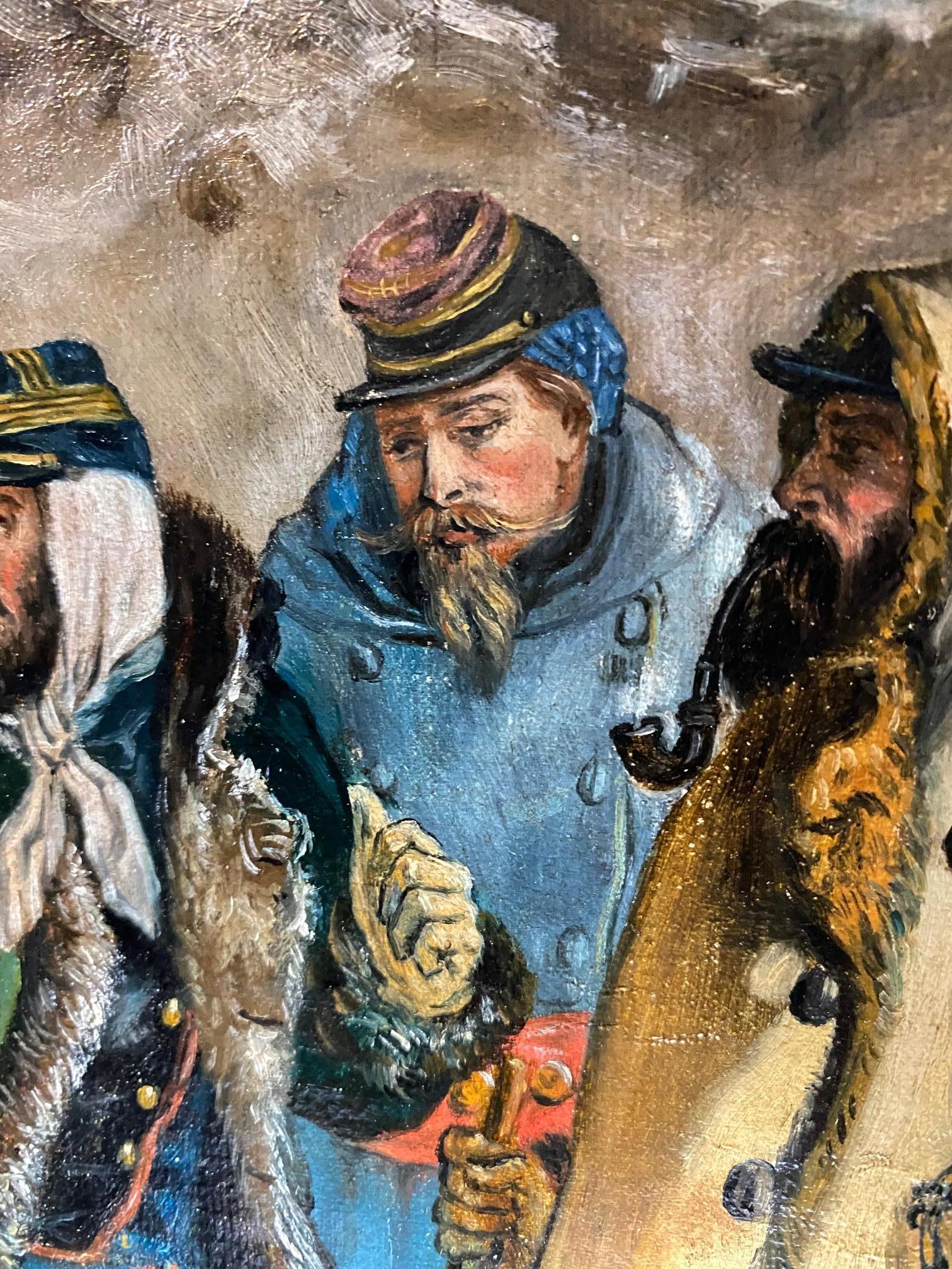 Los cuatro militares Por Hippolyte Bellangé - Óleo antiguo sobre lienzo en venta 3