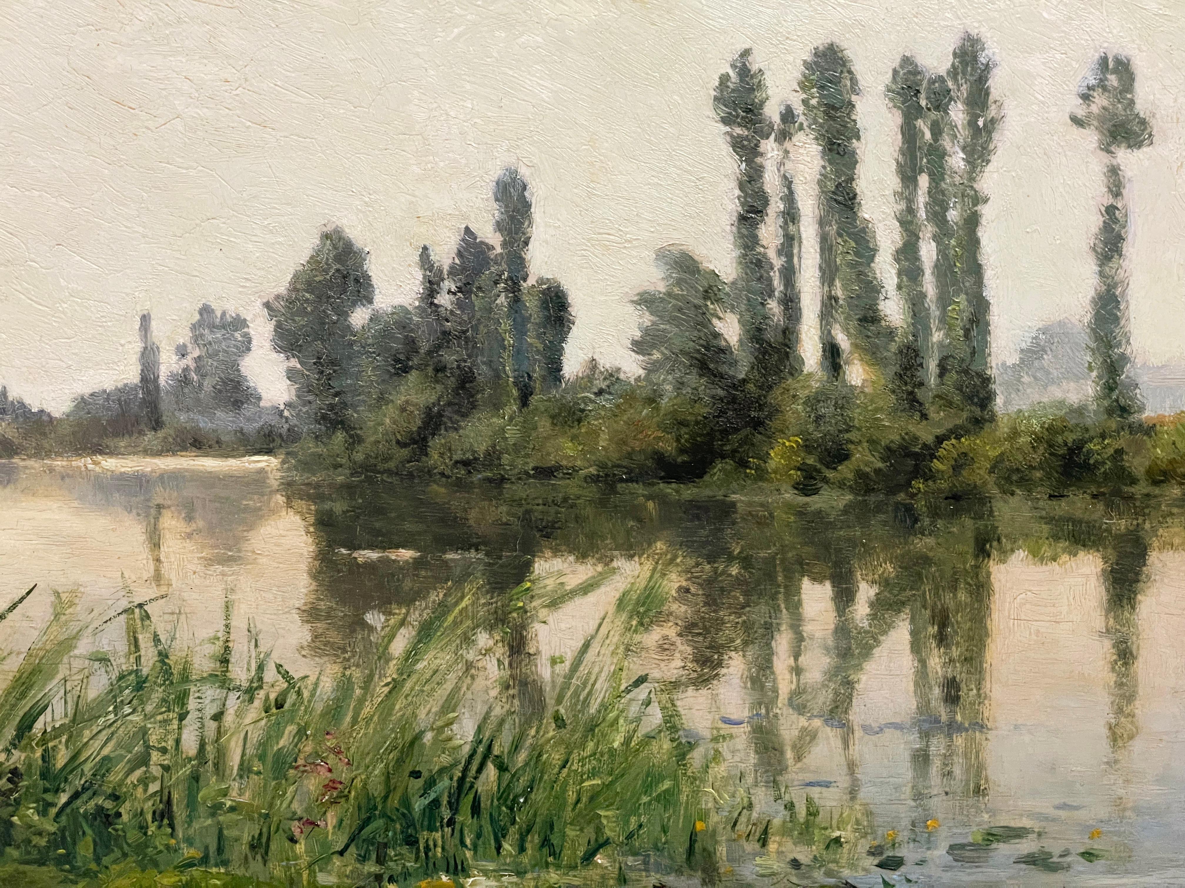 Ile de France, Barbizon River Scene - Impressionist Painting by Hippolyte Camille Delpy