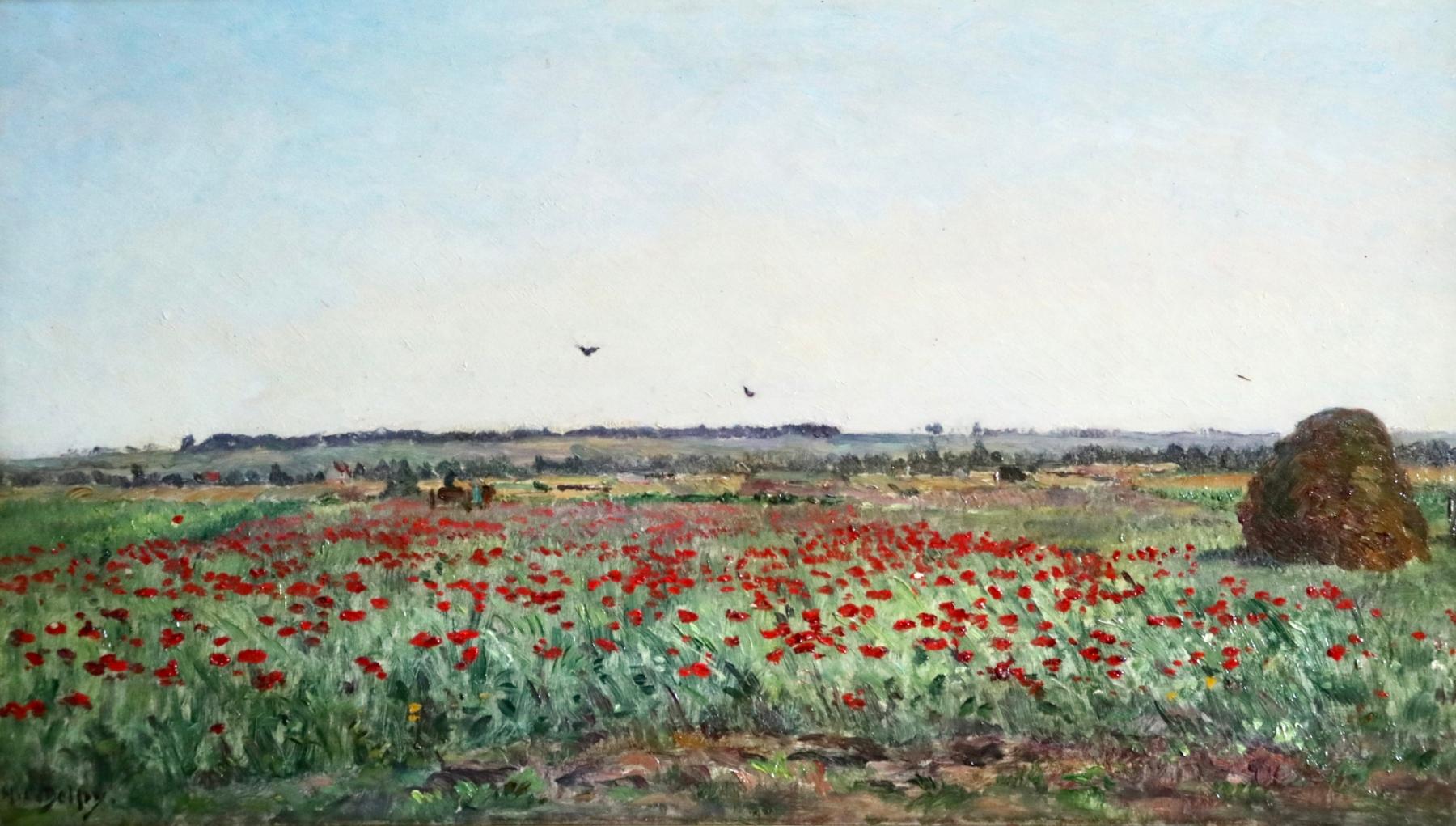Le champ de coquelicot - 19th Century Barbizon Oil, Landscape by Hippolyte Delpy - Painting by Hippolyte Camille Delpy