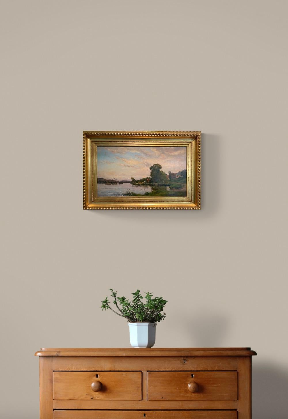Les lavendiers au bord de l'oise, französisches Ölgemälde aus dem 19. – Painting von Hippolyte Camille Delpy