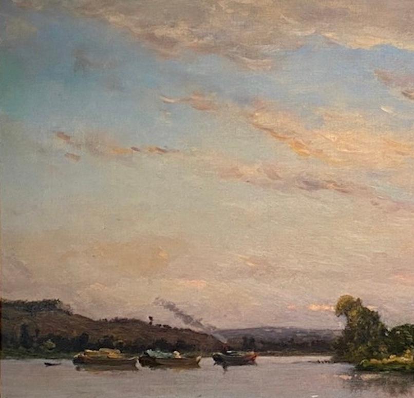 Les lavendiers au bord de l'oise, französisches Ölgemälde aus dem 19. (Braun), Landscape Painting, von Hippolyte Camille Delpy