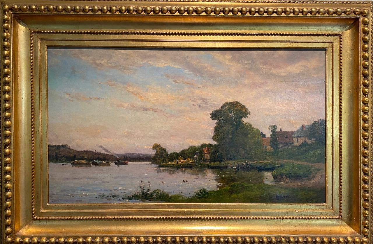 Les lavendiers au bord de l'oise, Óleo francés del siglo XIX