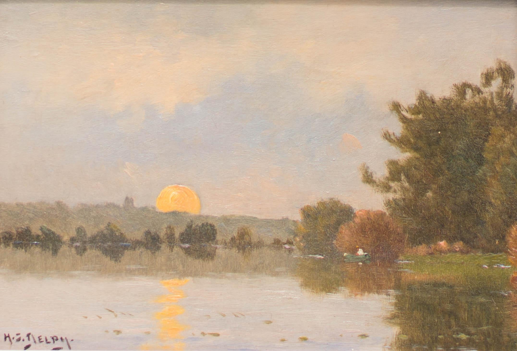 Sunset on the River - Barbizon School Painting by Hippolyte Camille Delpy