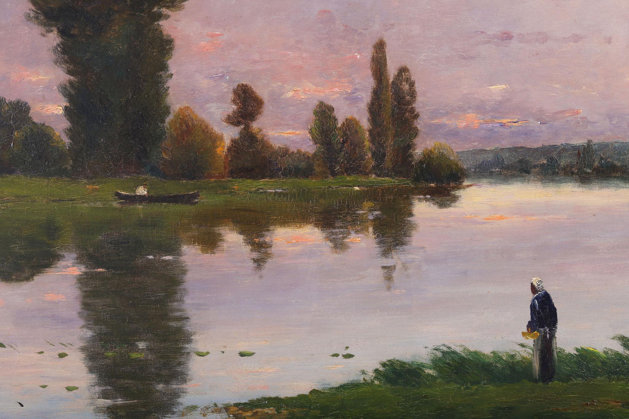 Il fiume al tramonto - Landscape Painting Marrone di Hippolyte Camille Delpy