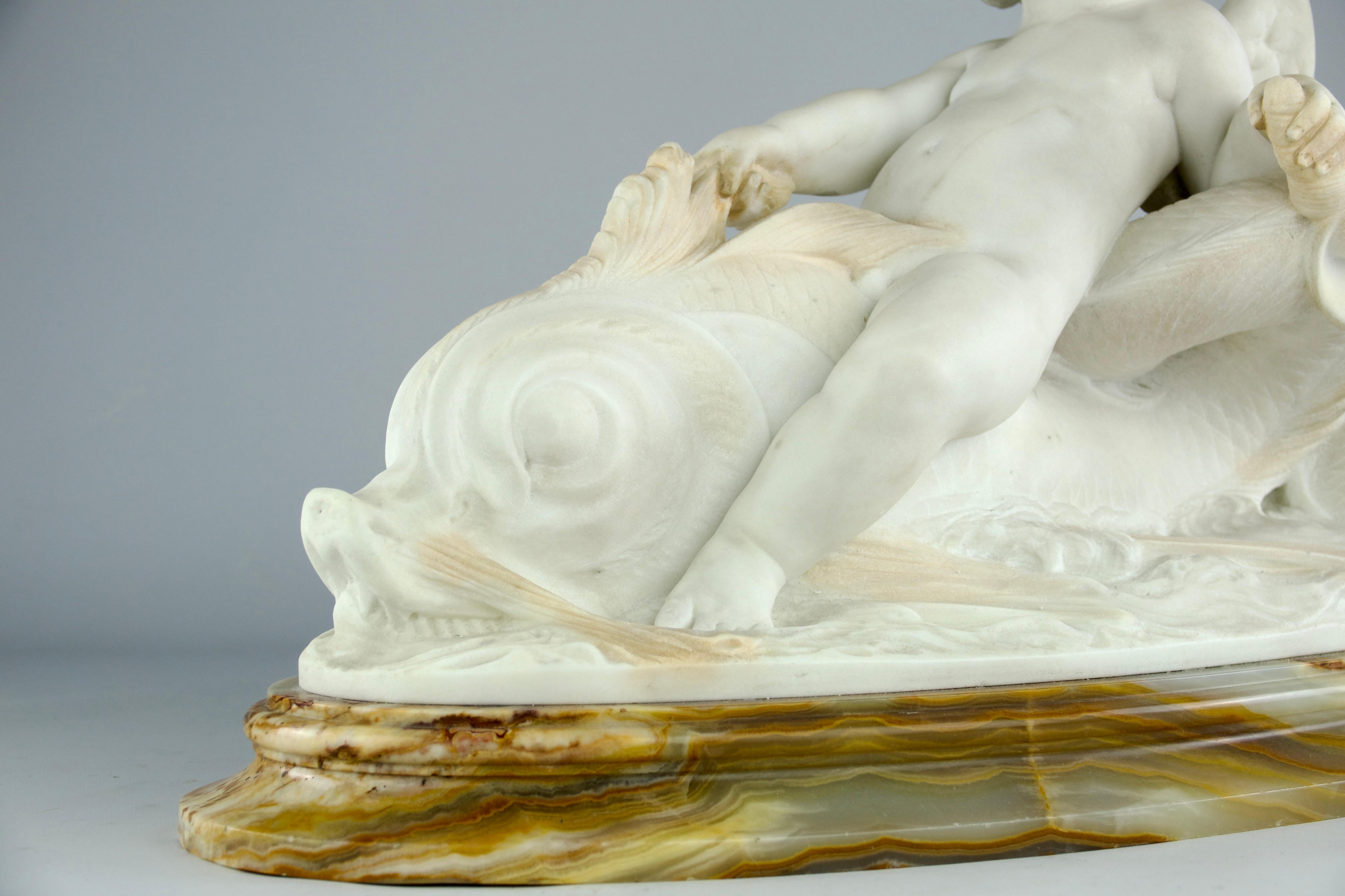 Hippolyte Ferrat, sculpture d'un chérubin chevauchant un dauphin, France, XIXe siècle en vente 9
