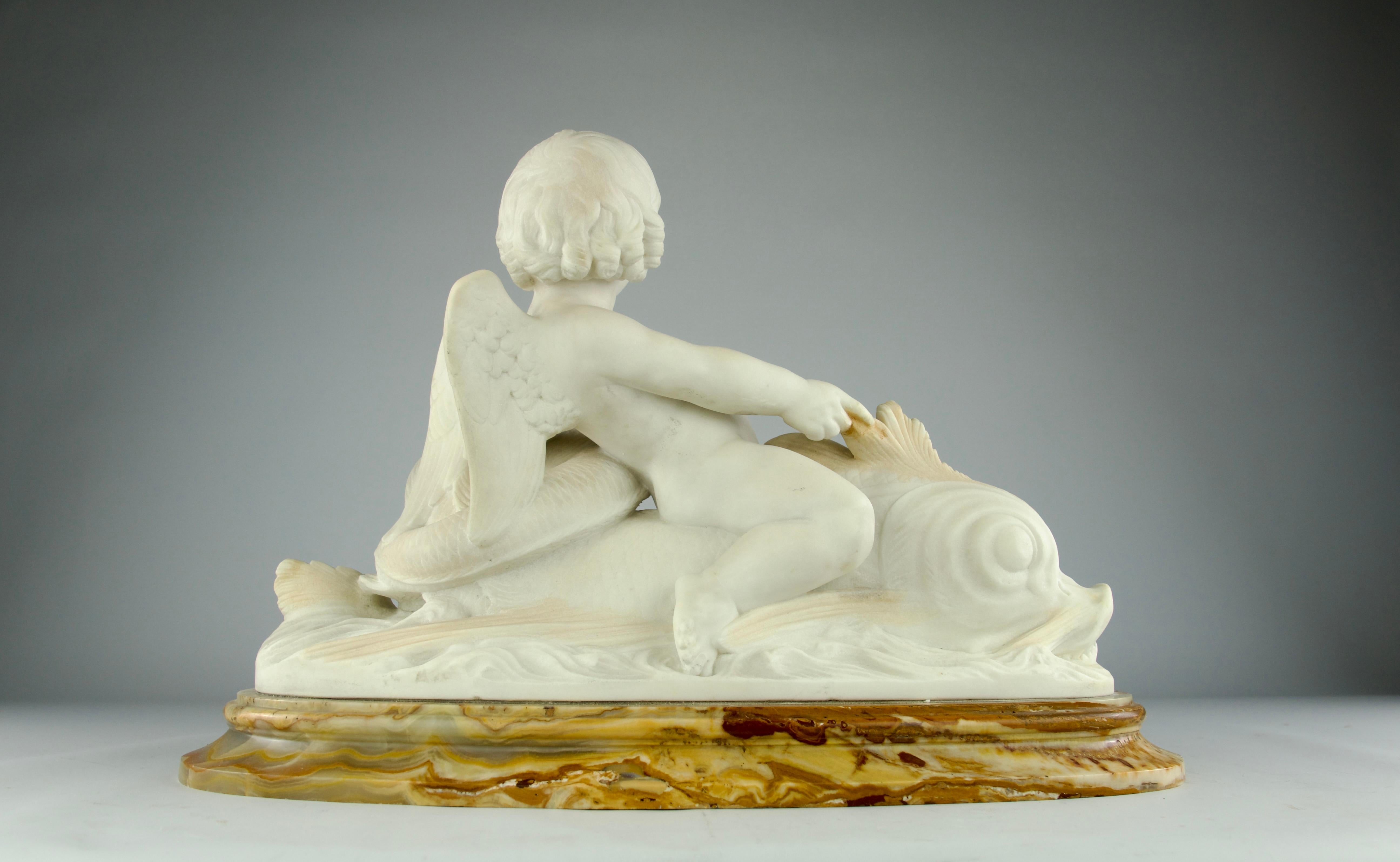 Hippolyte Ferrat, sculpture d'un chérubin chevauchant un dauphin, France, XIXe siècle en vente 3