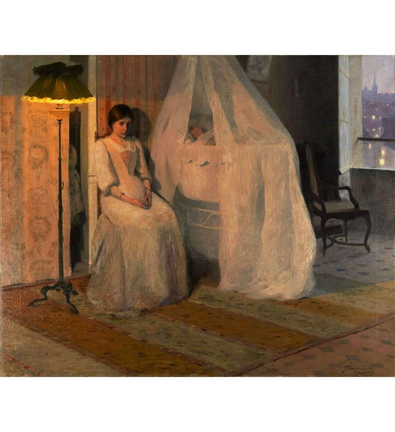 Do Fournier Hippolyte (1853-1926)+ Huile sur toile+ La jeune mère - Painting de Hippolyte Fournier