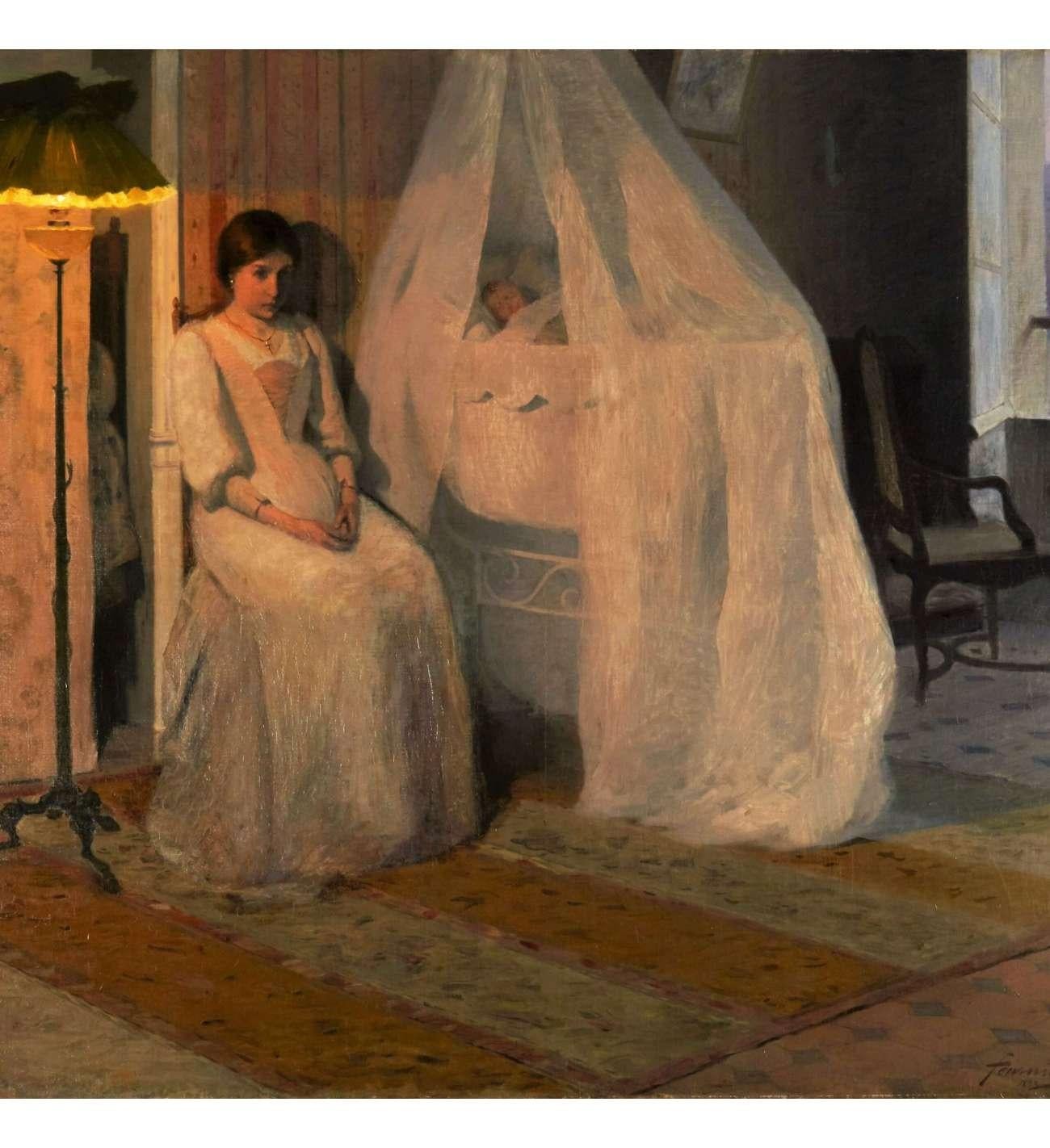 Figurative Painting Hippolyte Fournier - Do Fournier Hippolyte (1853-1926)+ Huile sur toile+ La jeune mère