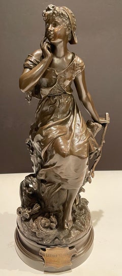 Hippolyte Francois Moreau "Chant De Laluette" Bronze Young Girl