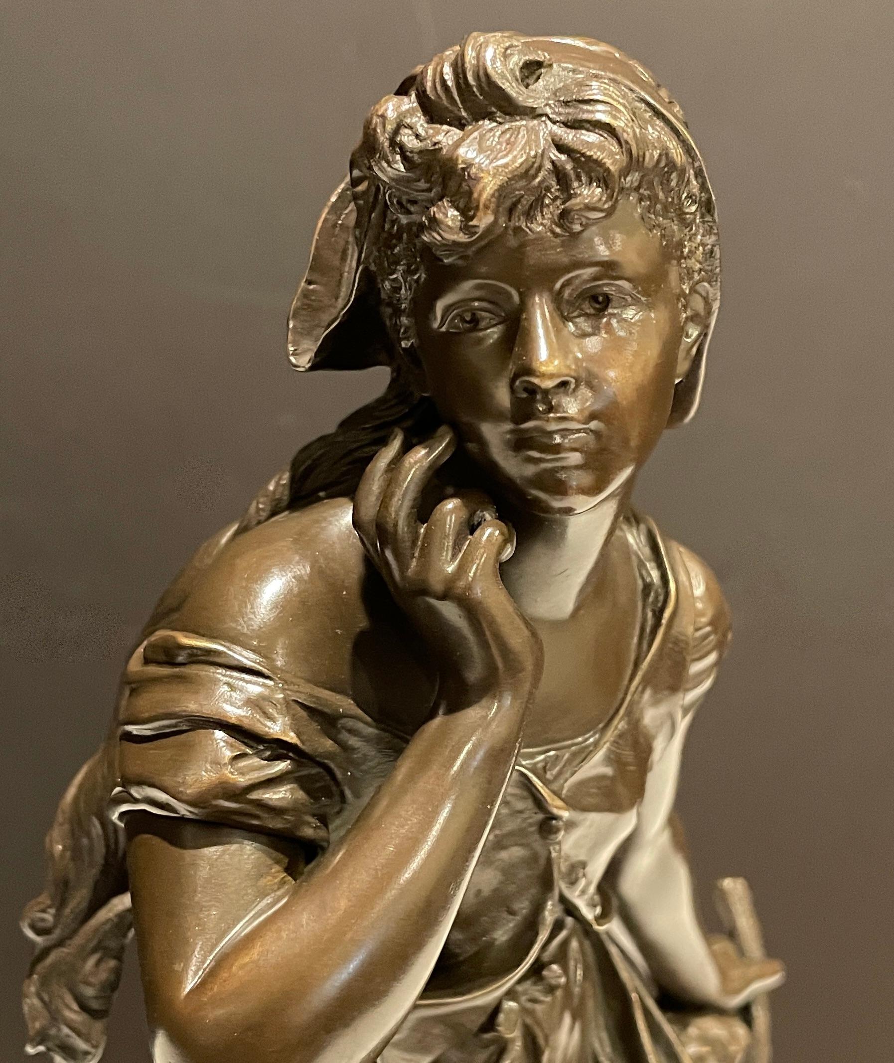 Hippolyte Francois Moreau „Chant De Laluette“ Bronze junges Mädchen (Belle Époque) im Angebot