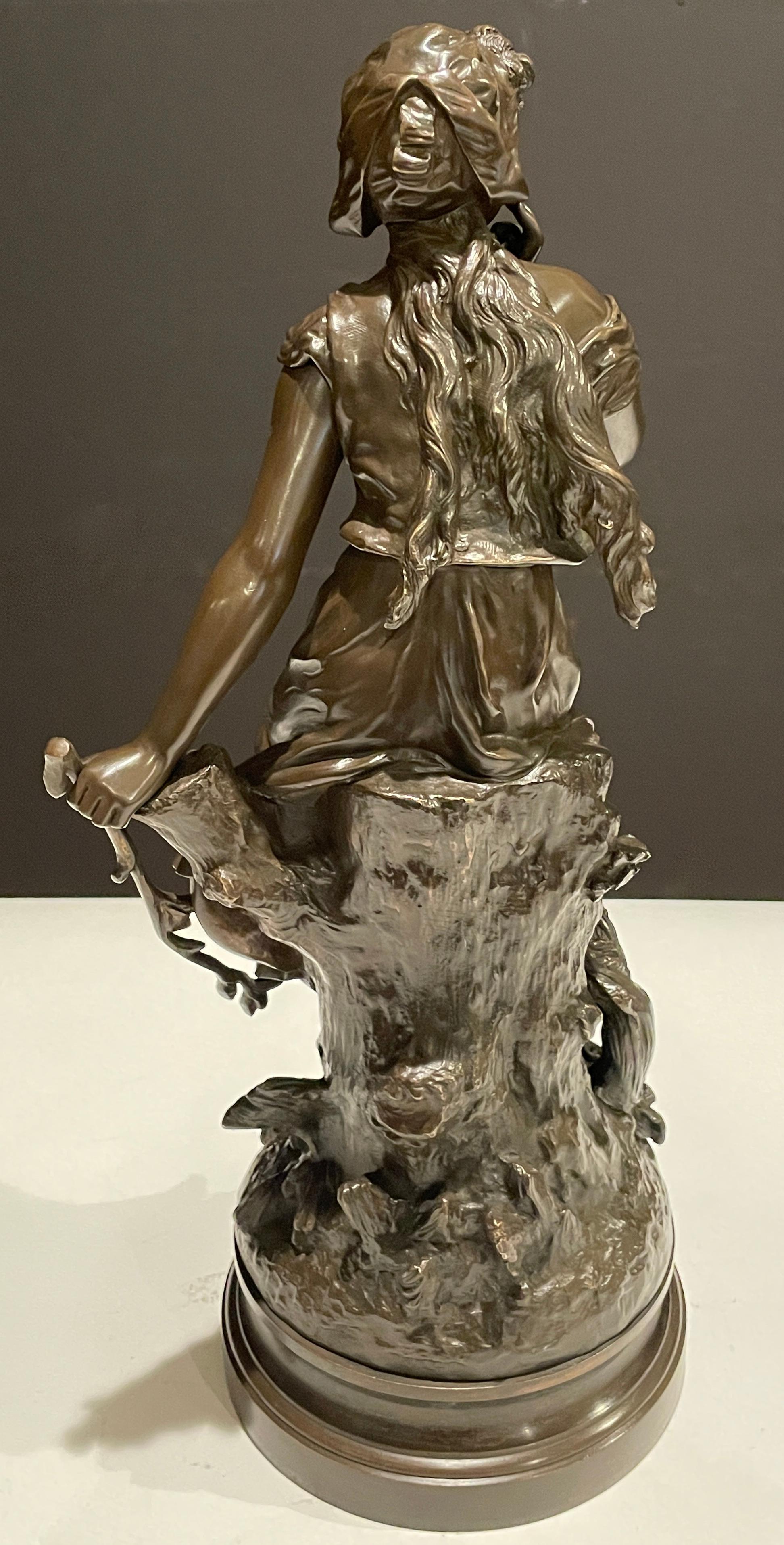 Hippolyte Francois Moreau „Chant De Laluette“ Bronze junges Mädchen (Gegossen) im Angebot