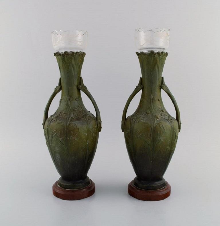 French Hippolyte François Moreau, A Pair of Antique Art Nouveau Vases For Sale