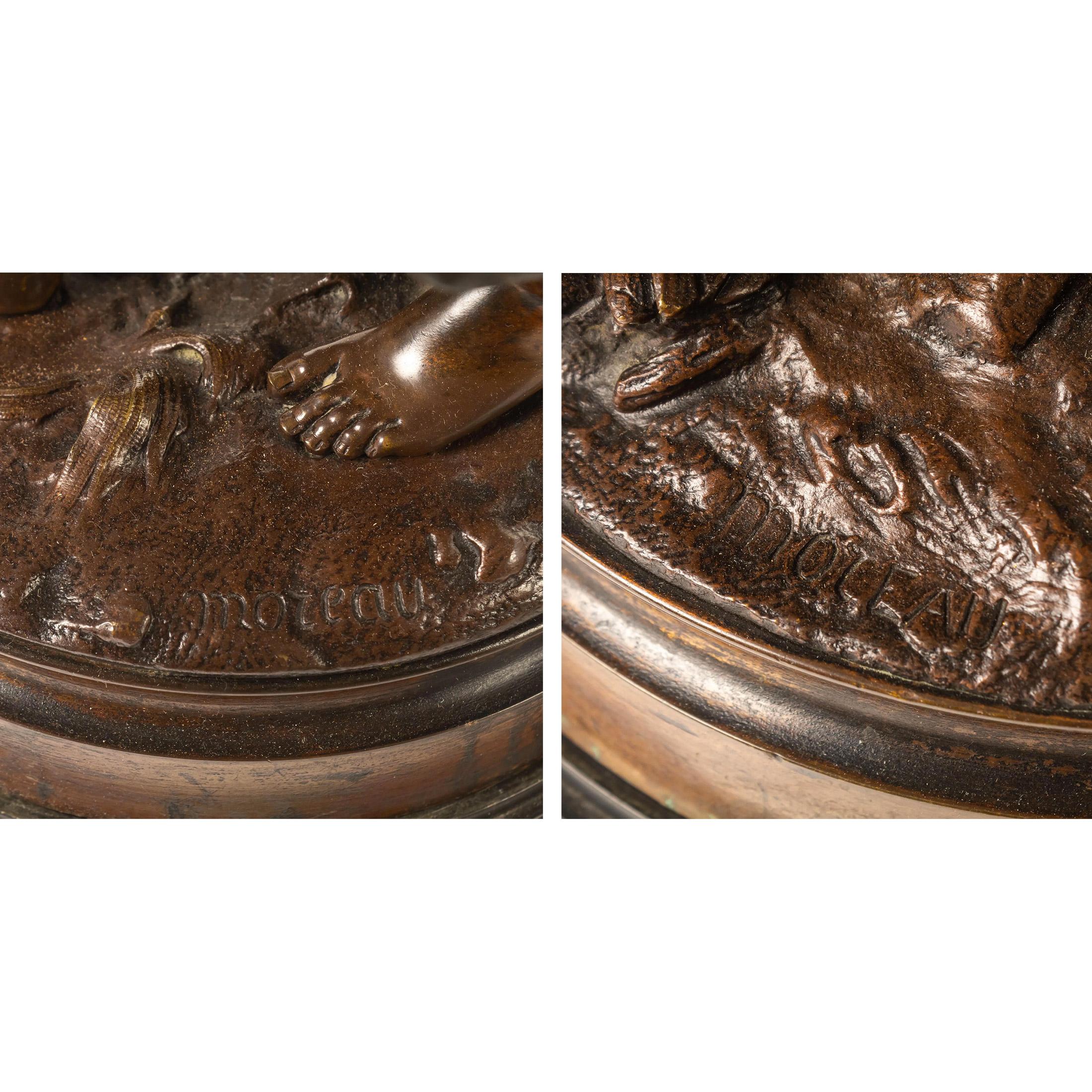 HIPPOLYTE FRANÇOIS MOREAU  
French, (1832-1927)

‘Eaves Dropping’ and ‘Consolation’

Patinated bronze; signed ‘Moreau’ 
25 x 11 inches