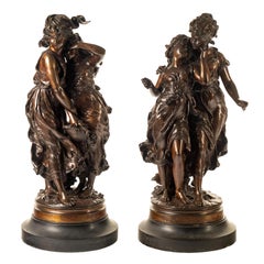Fine Pair of Patinated Bronze Sculptures by Hippolyte Moreau