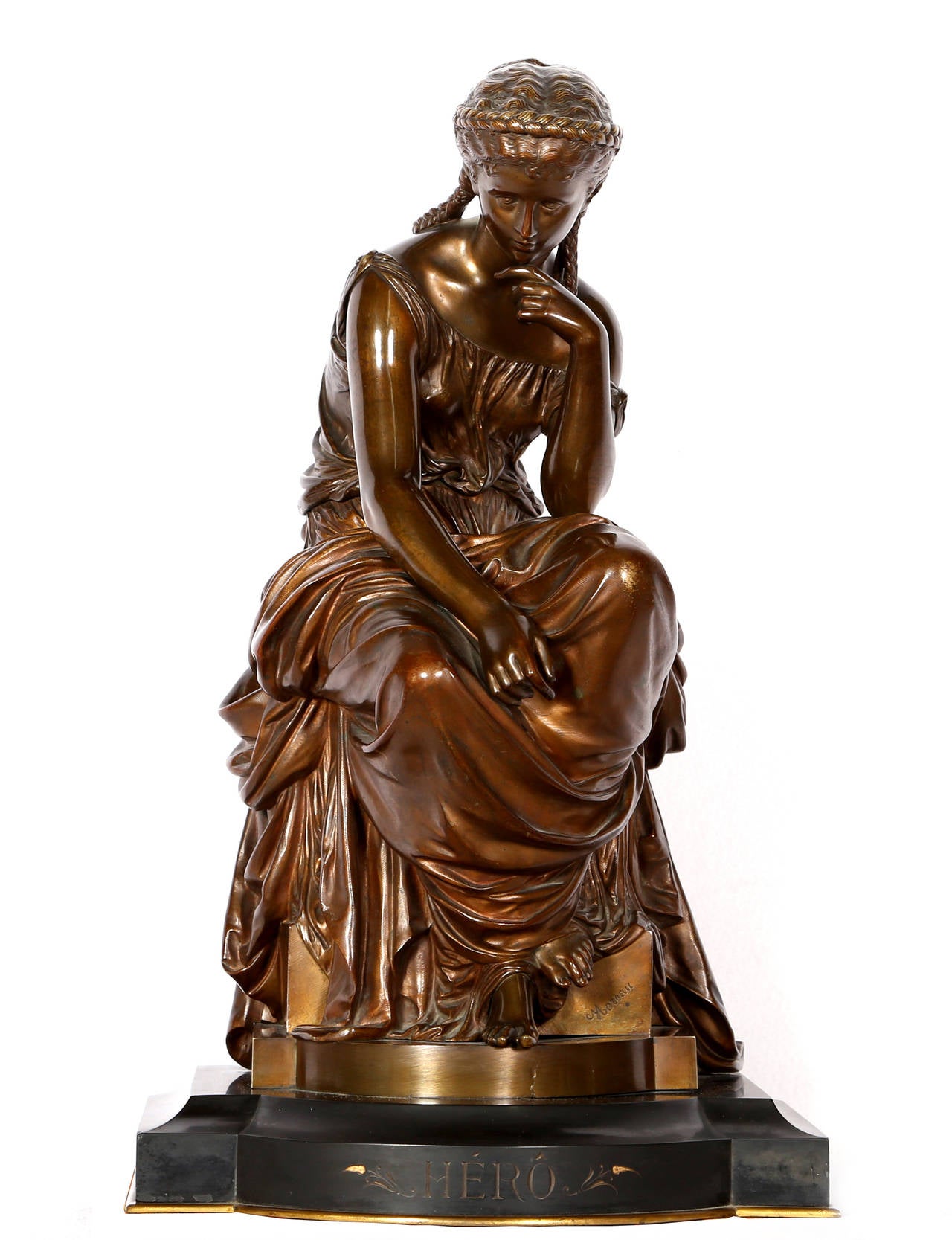 Figurative Sculpture de Hippolyte François Moreau - Hero, Art Nouveau Bronze Sculpture by Moreau