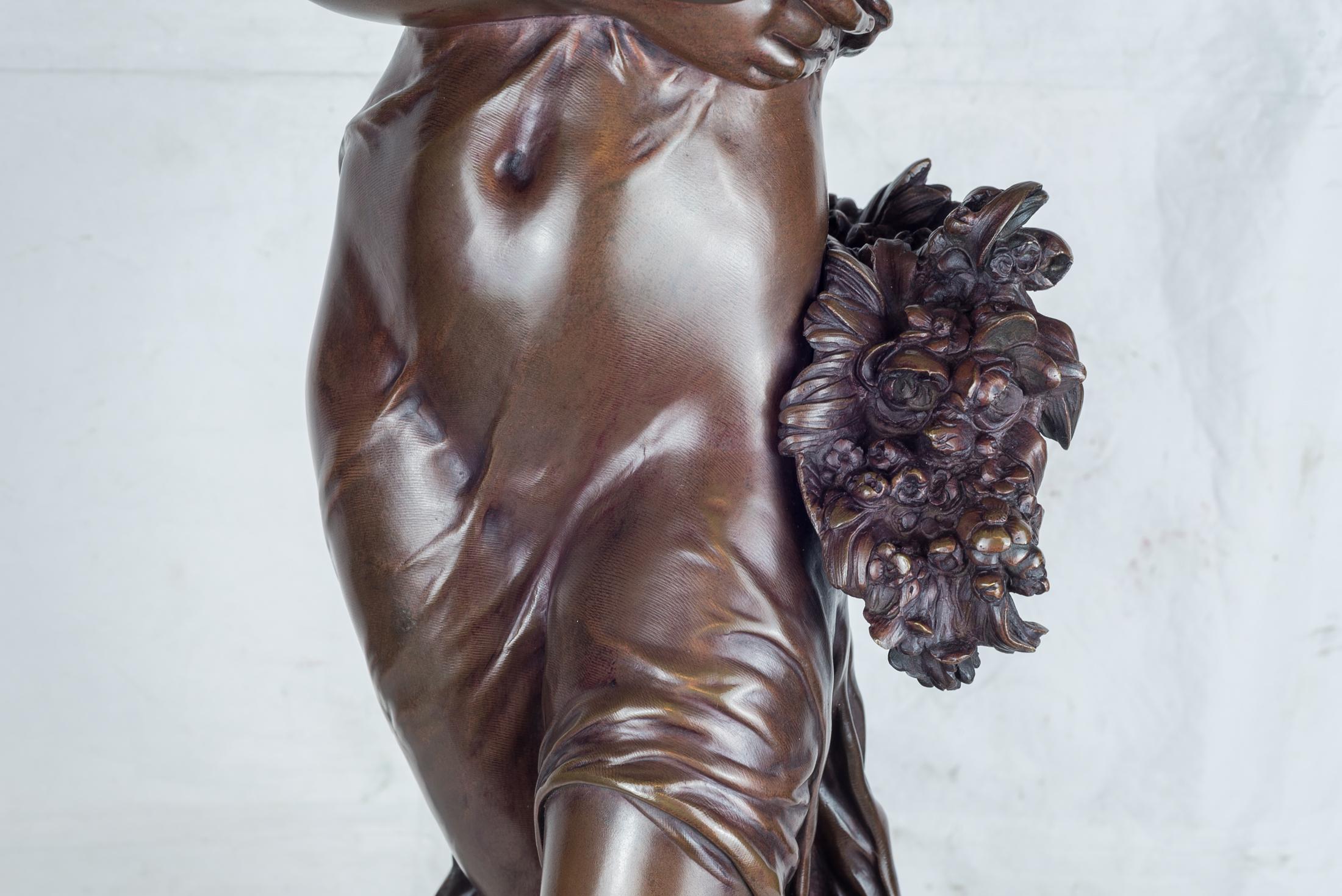 Standing Beauty Representing Spring - Gold Figurative Sculpture by Hippolyte François Moreau