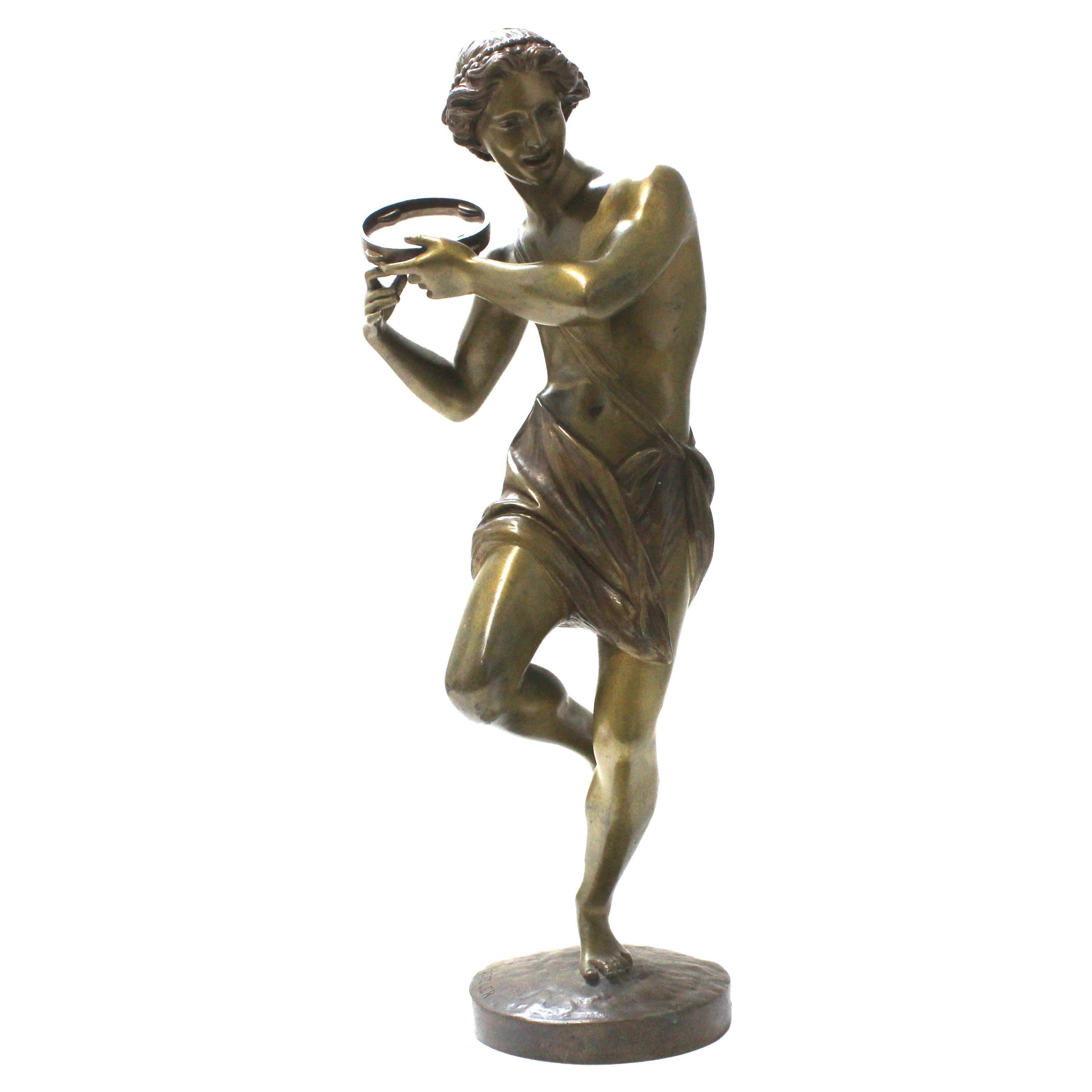 Grand Tour Hippolyte Heizler Bronze Figure of a Tambourine Player For Sale