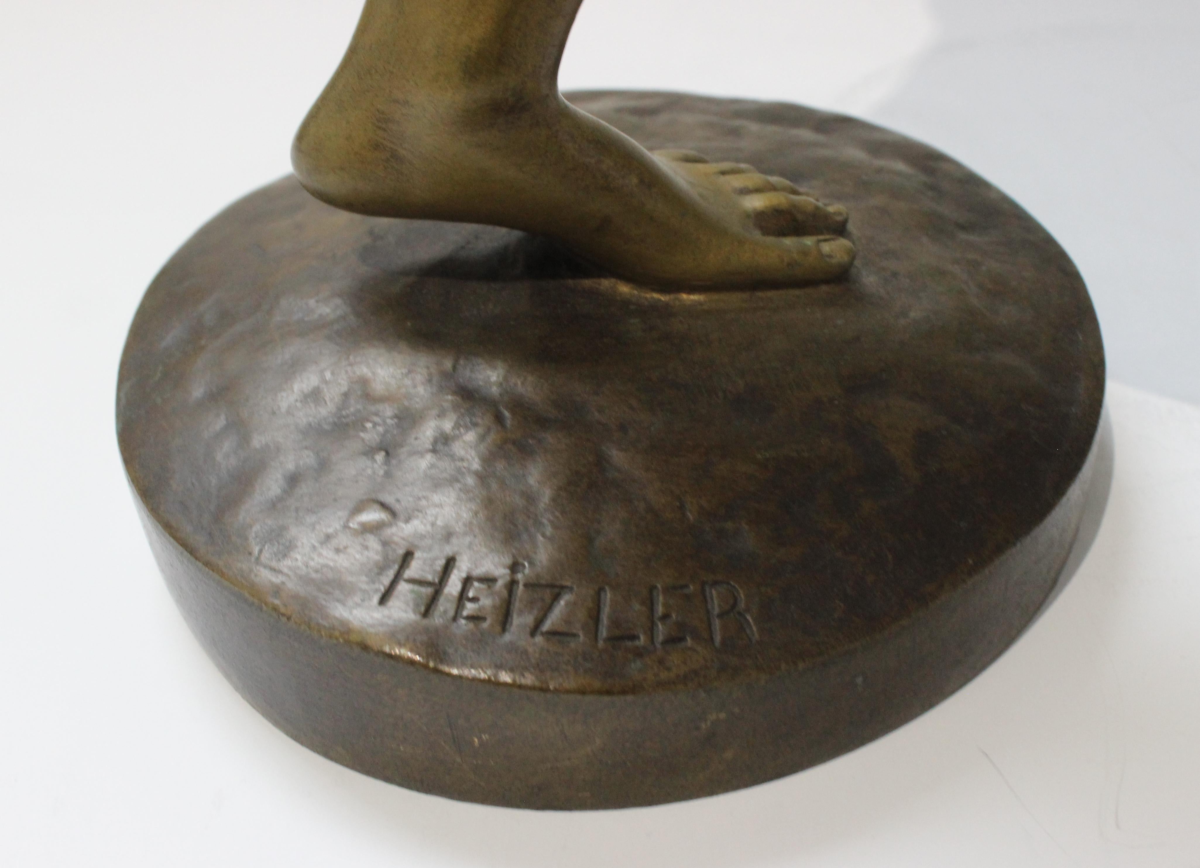 French Hippolyte Heizler Bronze Figure of a Tambourine Player For Sale