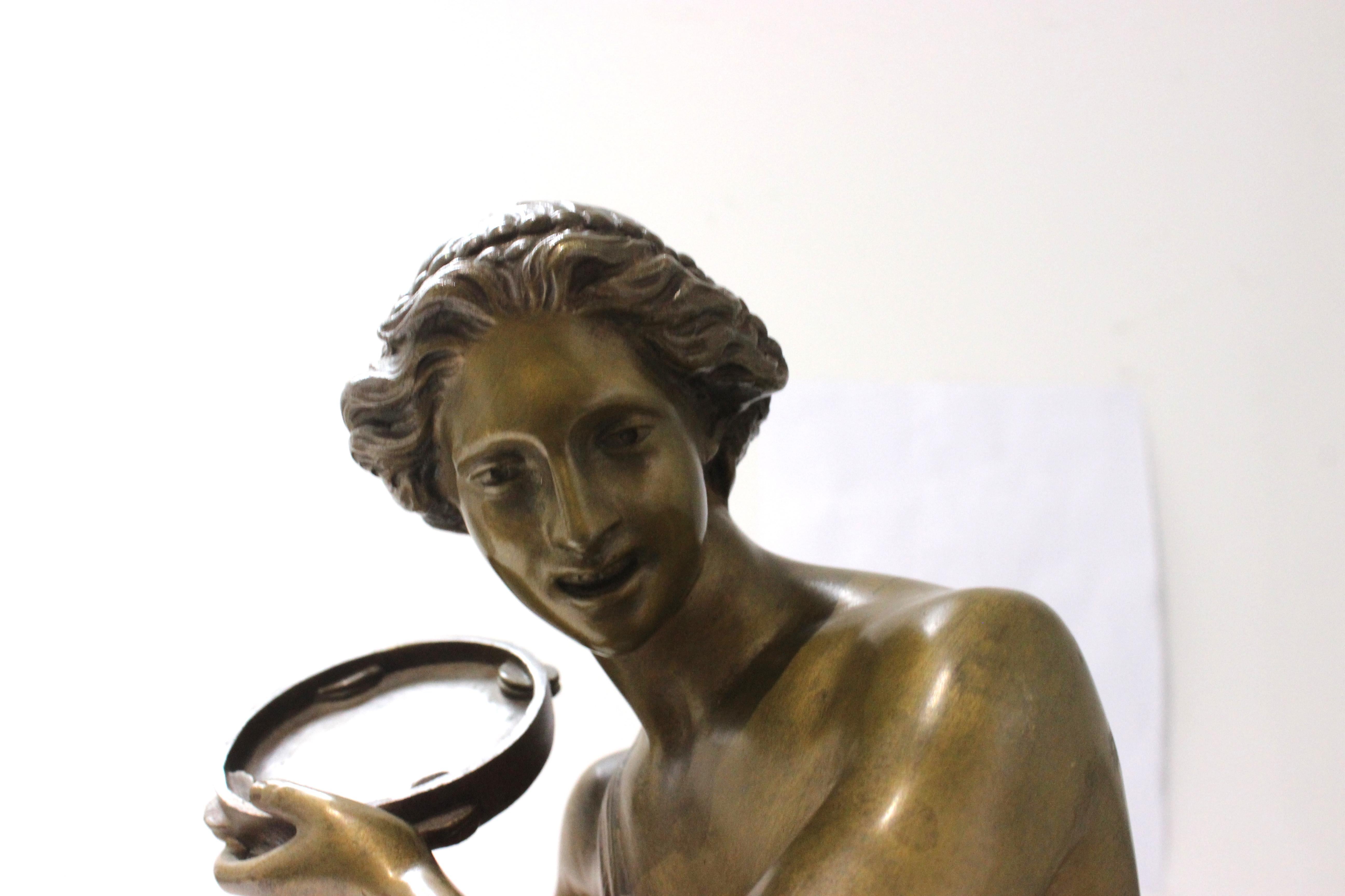 Cast Hippolyte Heizler Bronze Figure of a Tambourine Player For Sale