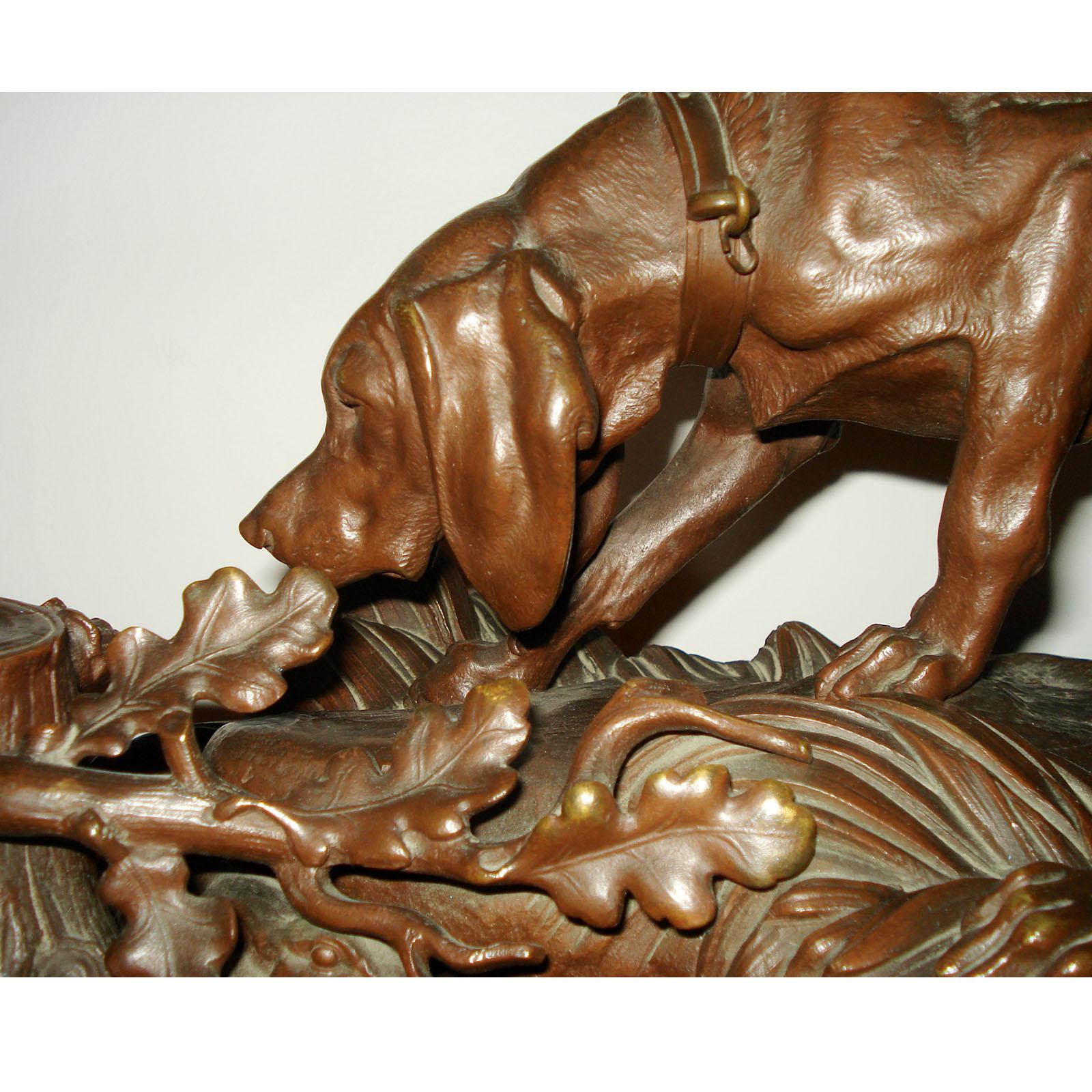 Hippolyte Heizler, Escultura icónica de bronce de dos perros persiguiendo a una liebre, s. XIX en venta 5