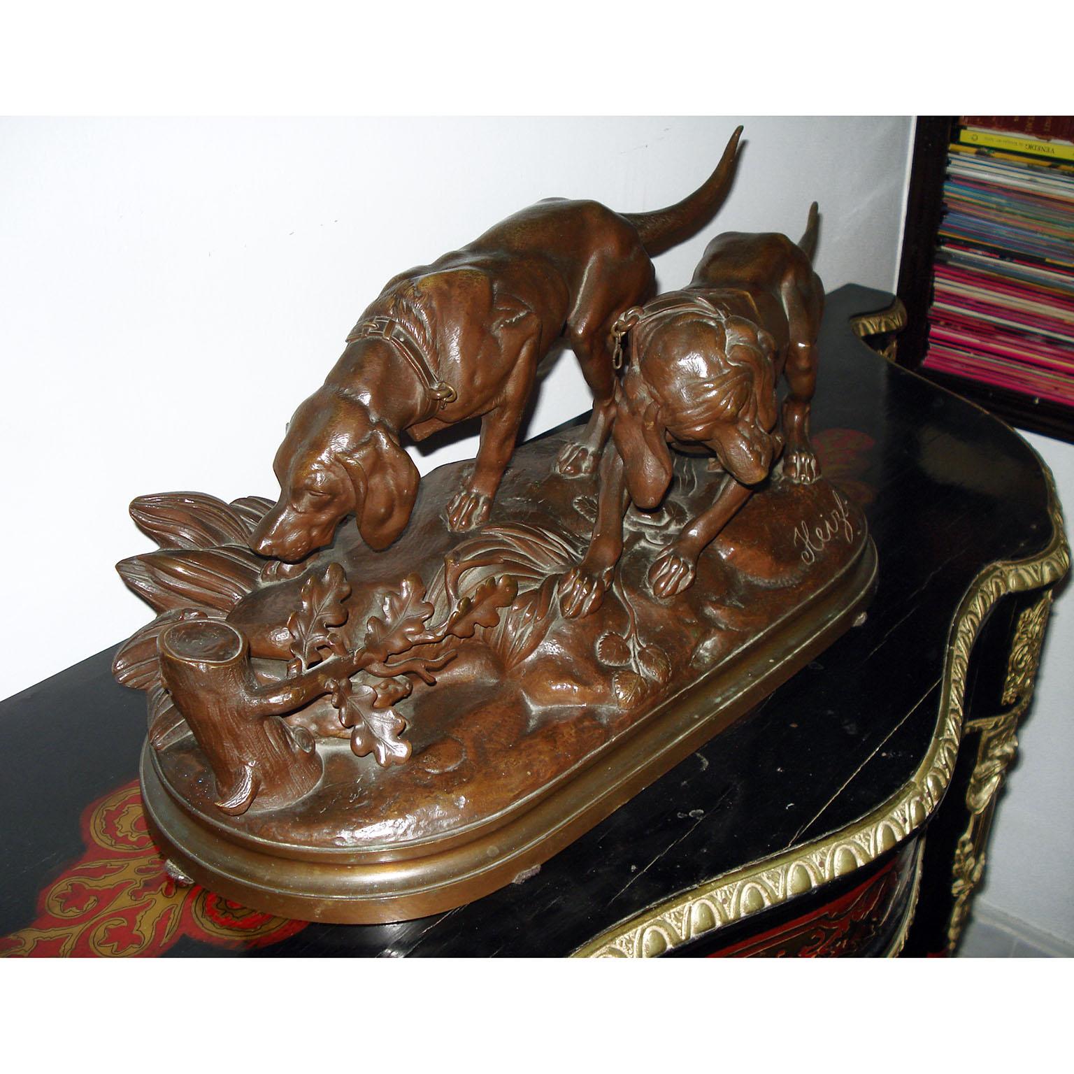 Bronzo Hippolyte Heizler, Iconica scultura in bronzo di due cani che inseguono una lepre, XIX secolo in vendita