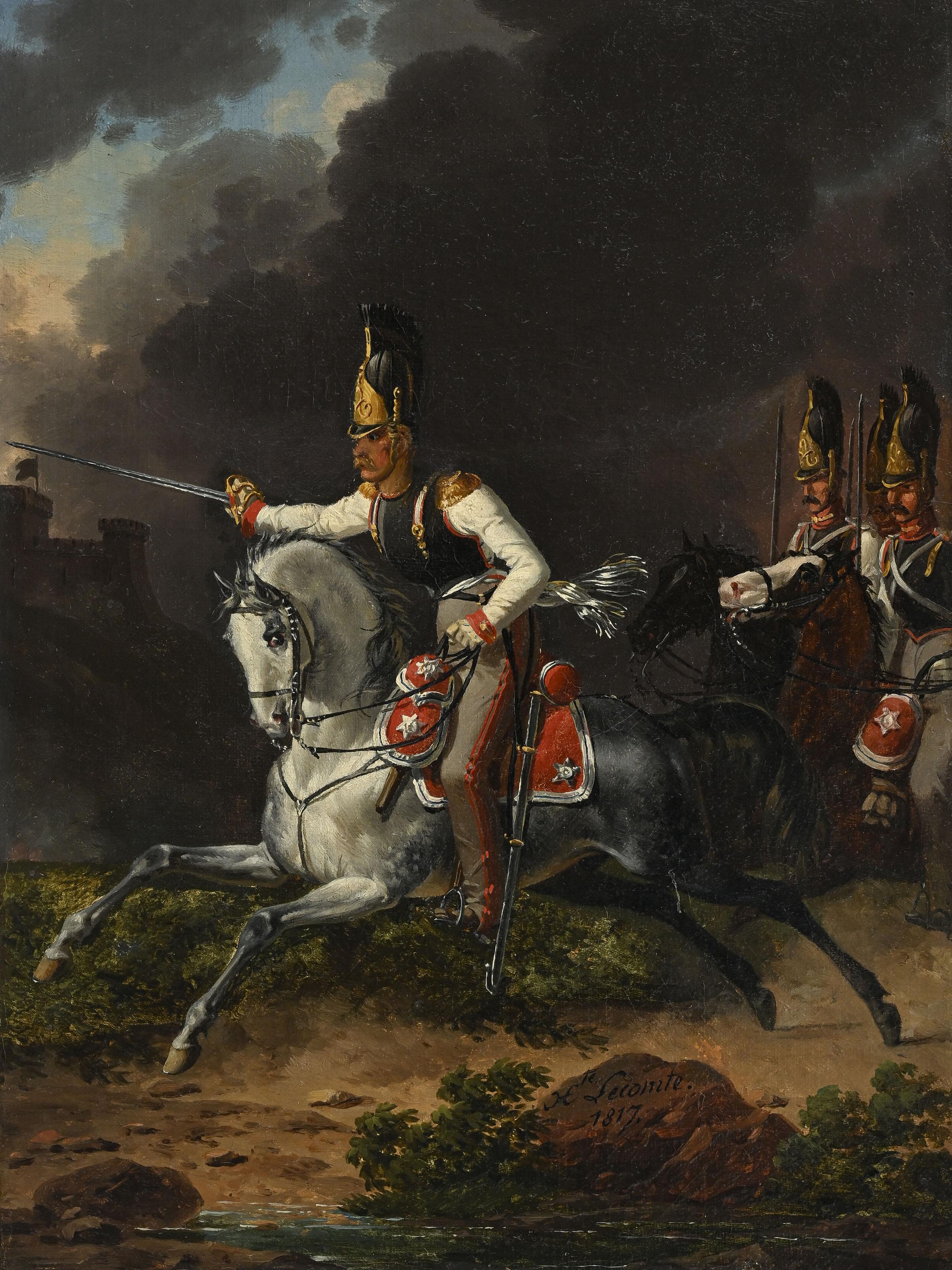 Ritratto del colonnello dei corazzieri russi - Painting di Hippolyte Lecomte