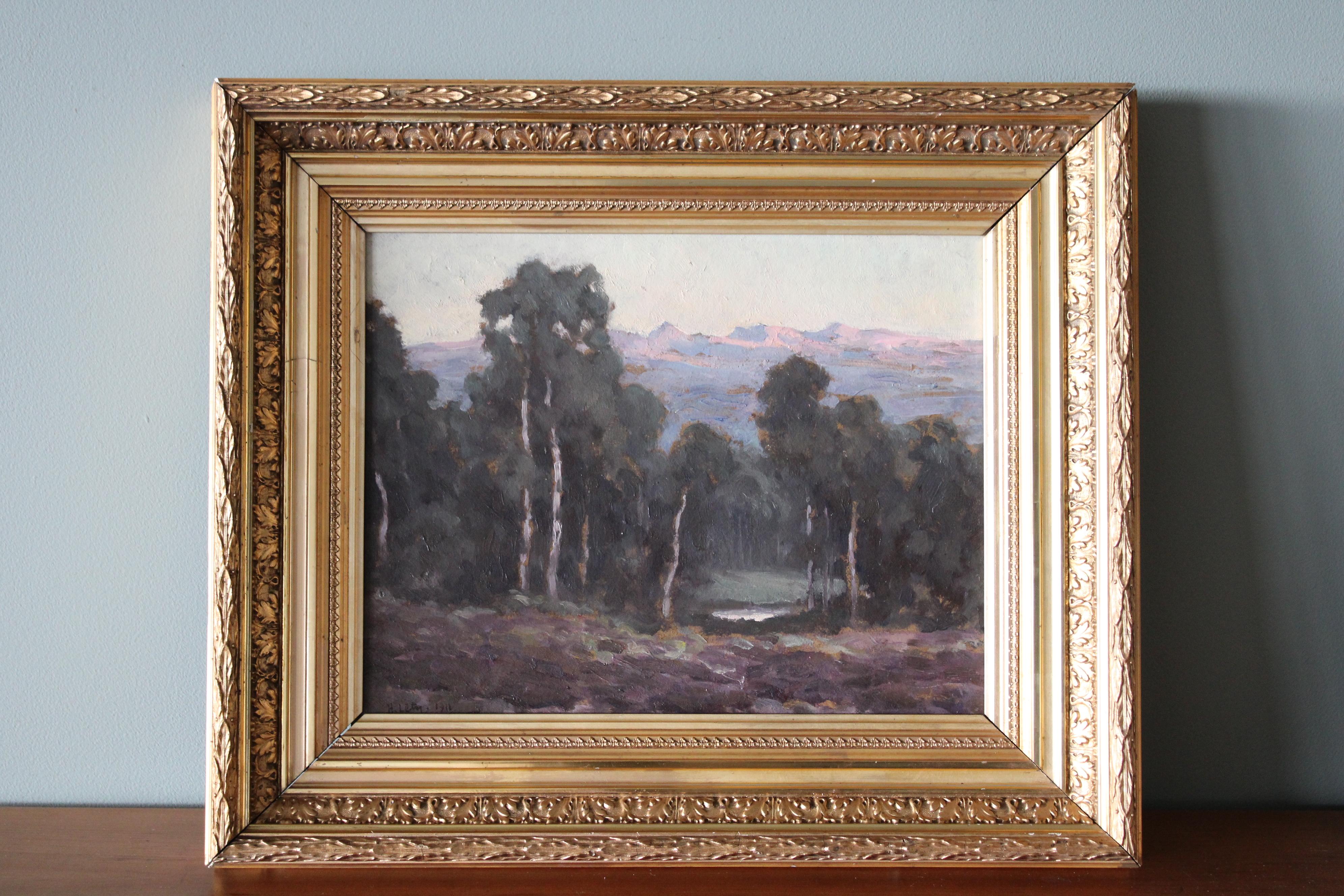 Antique French impressionist woodland landscape by French artist, Hippolyte Lety (1878-1959), signed and dated in the bottom left corner.  Atmospheric oil painting on thick card.  Your eye takes you down into the wood where there is a bright dash of