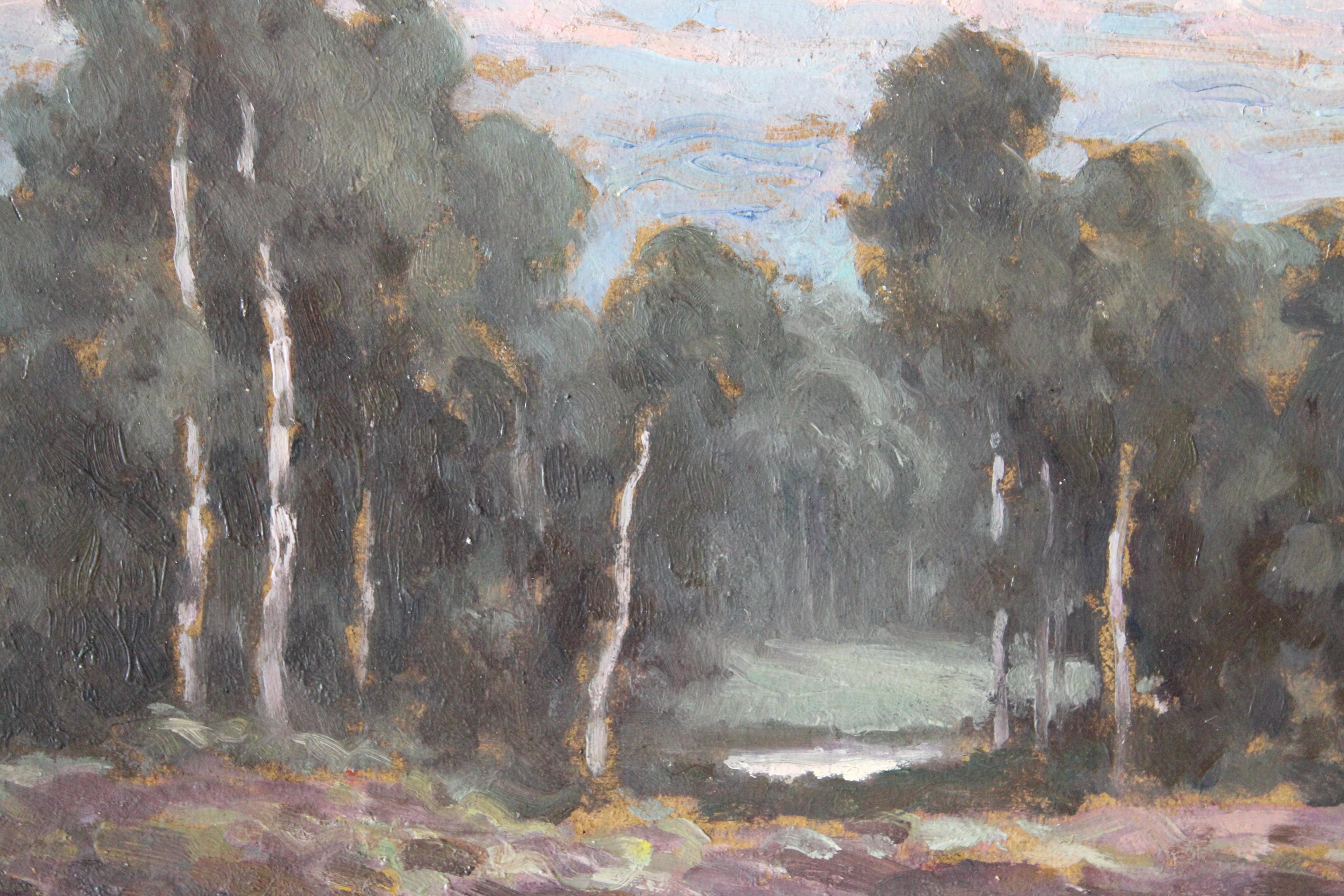 Antike französische impressionistische Waldlandschaft des französischen Künstlers Hippolyte Lety im Angebot 7