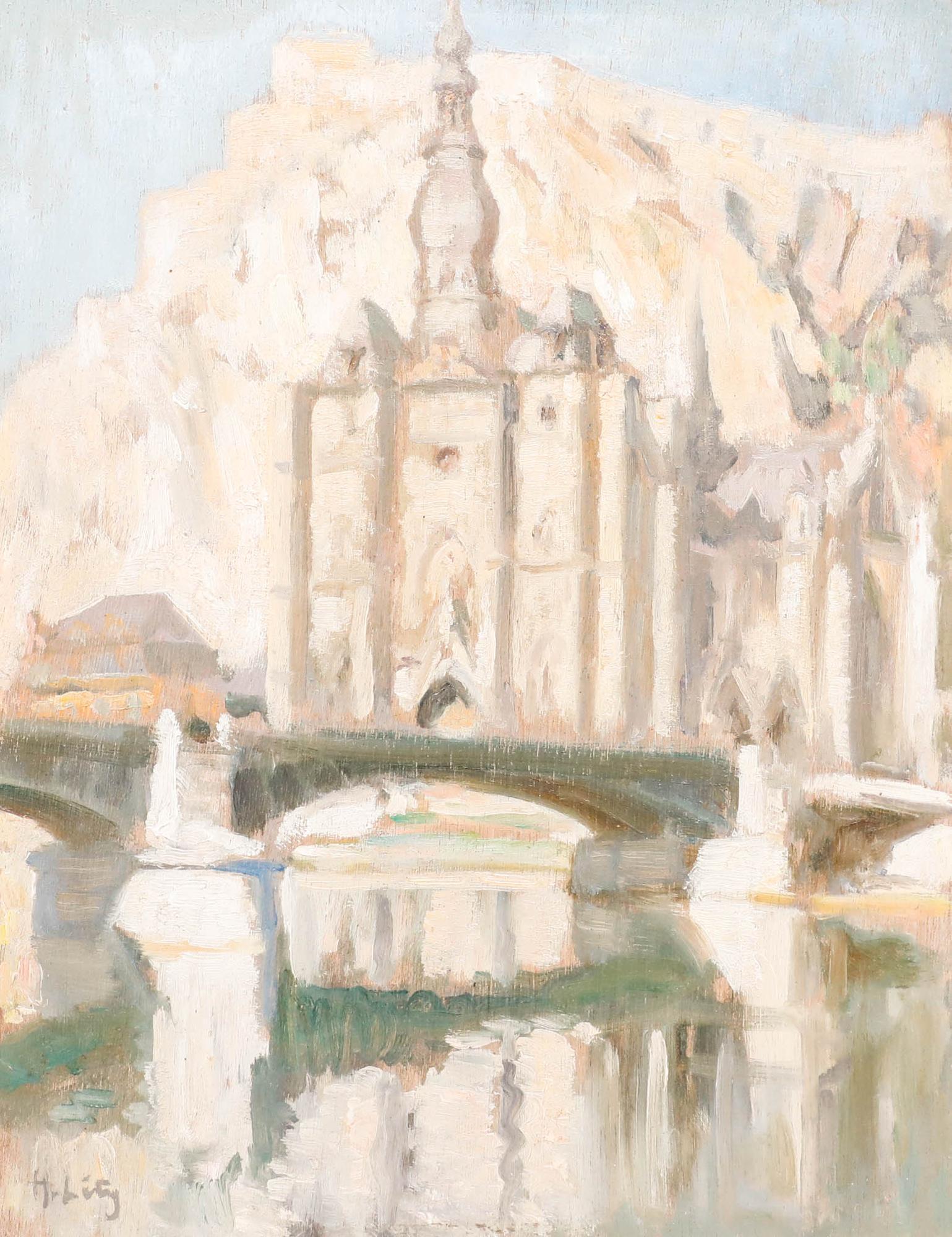 Hippolyte Lety (1878-1959) - 1932 Oil, La Collégiale Notre-Dame de Dinant For Sale 1