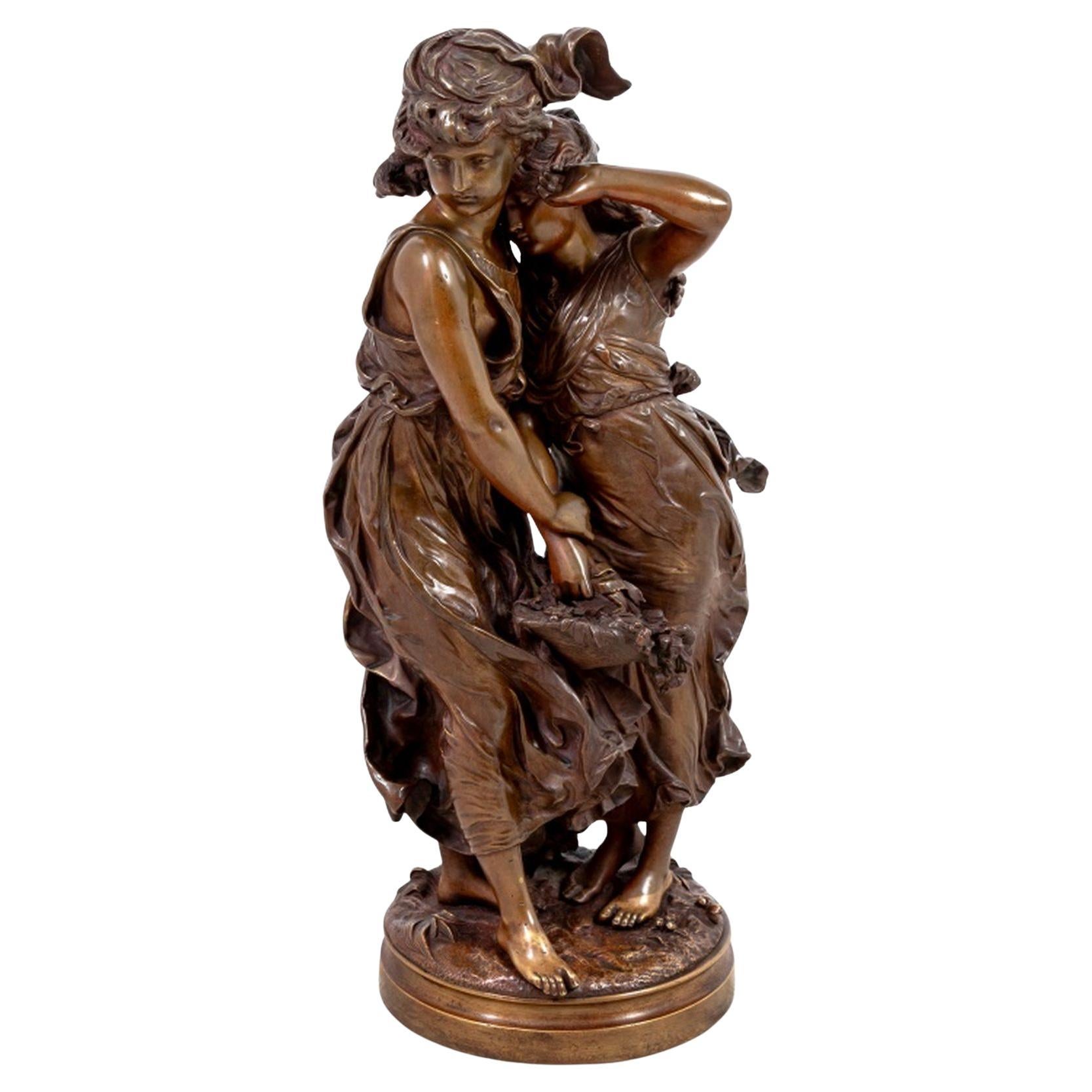 Hippolyte Moreau "Consolation" Patinated Bronze For Sale