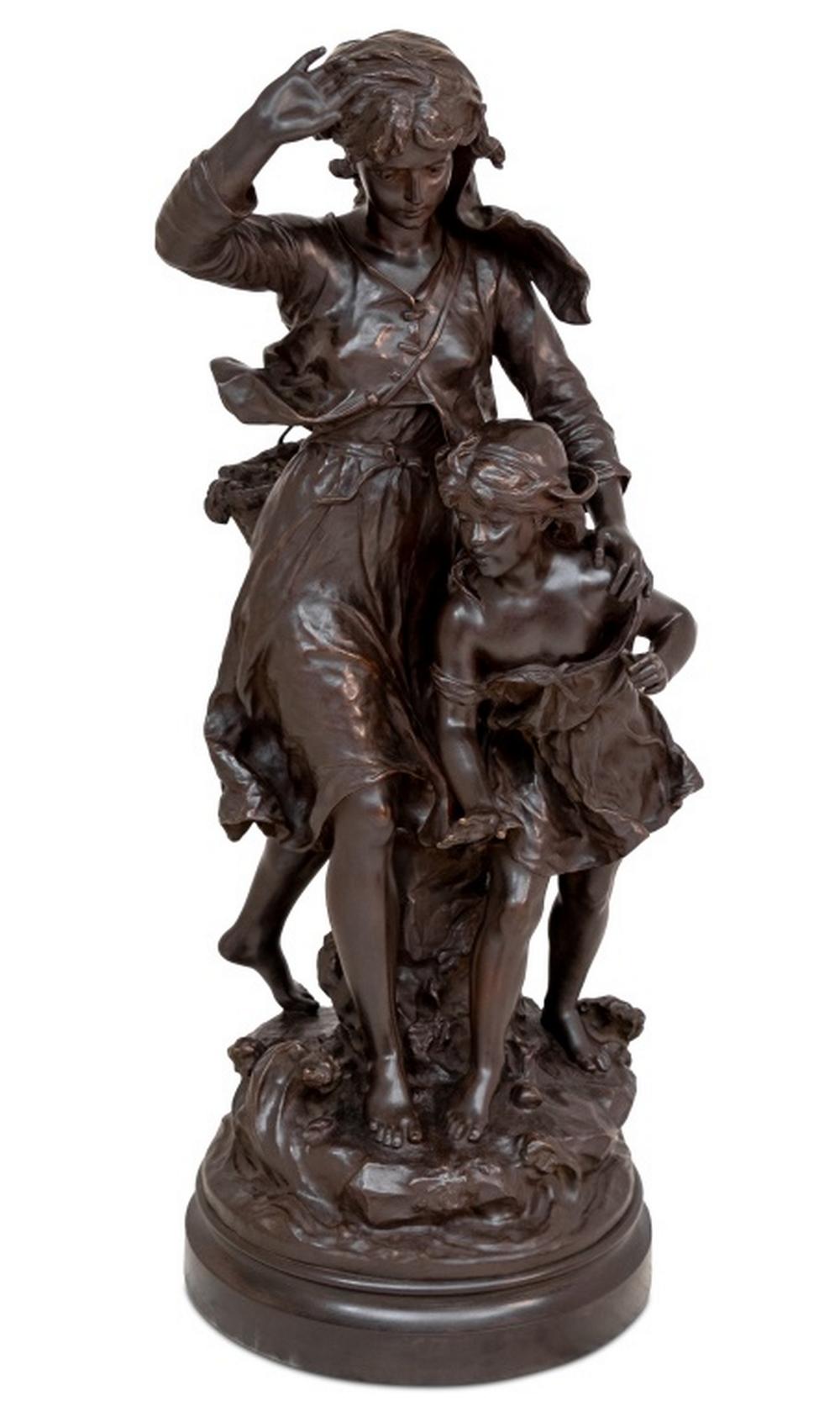 Hippolyte Moreau "Les Soeurs" Bronzo patinato